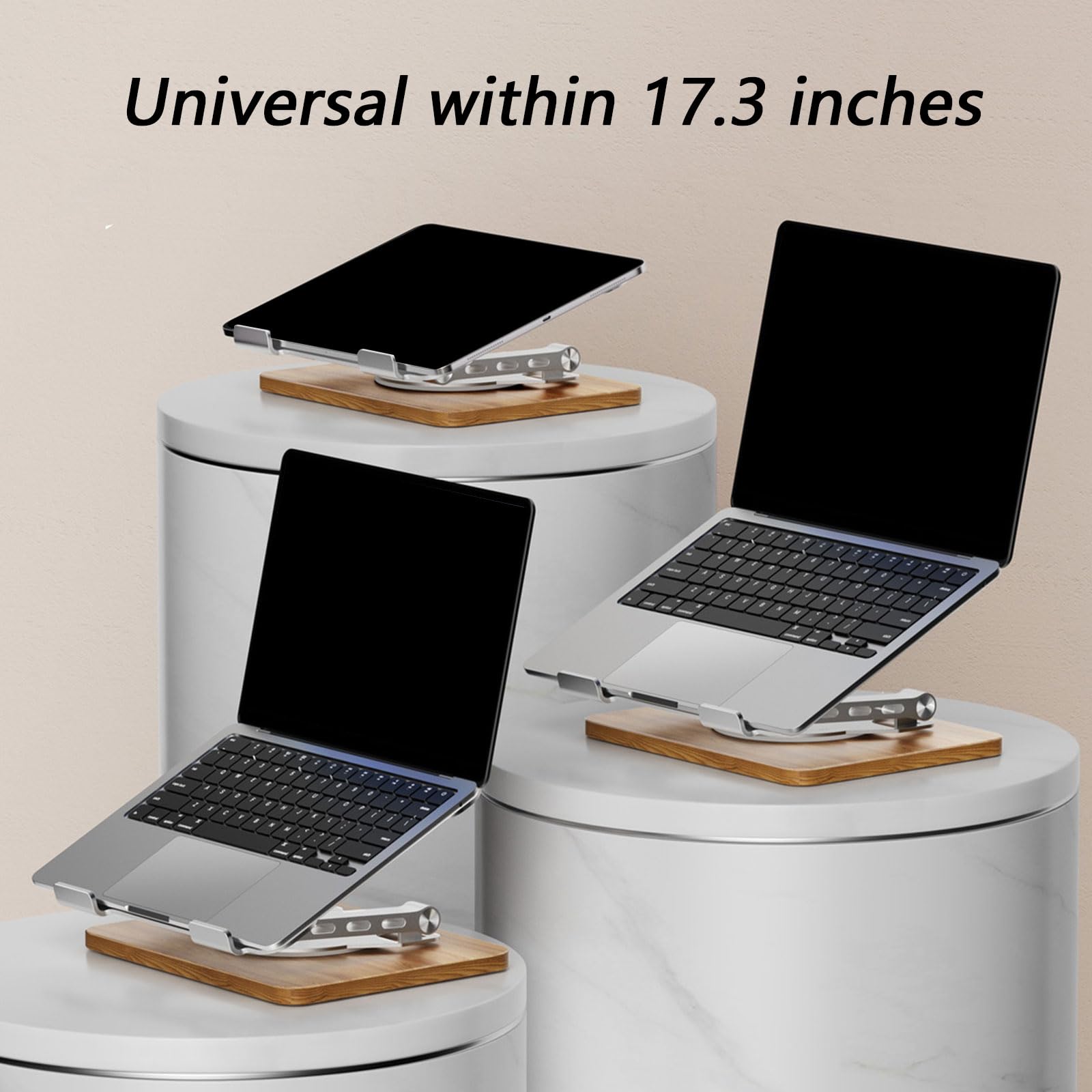 Soporte ergonómico portátil para computadora con diseño Giratorio 360 y Ajuste de Altura para Mejor refrigeración Soporte para computadora portátil de Madera y Metal