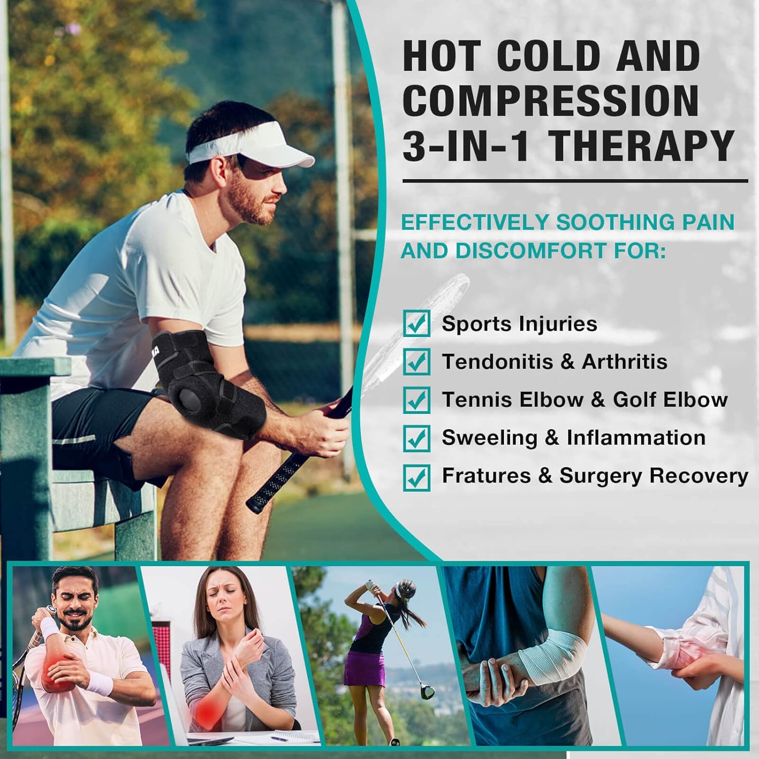 ARRIS Elbow Ice Pack Wrap for Tendonitis and Tennis Elbow, Elbow Brace Ice Wrap with Cold Compress, Arm Ice Sleeve for Tennis Elbow Relief, Golfers Elbow and Sport Injuries