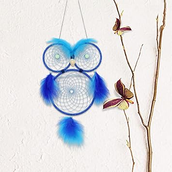 Owl Dream Catcher for Kids, Glow in The Dark Blue Dream Catchers Owl Decor for Home Bedroom Wall Hanging Decorations