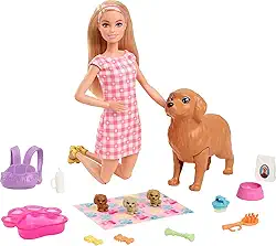 Barbie Conjunto de Brinquedo Cachorrinhos Recém-Nascidos Vestido Xadrez para crianças a partir de 3 anos