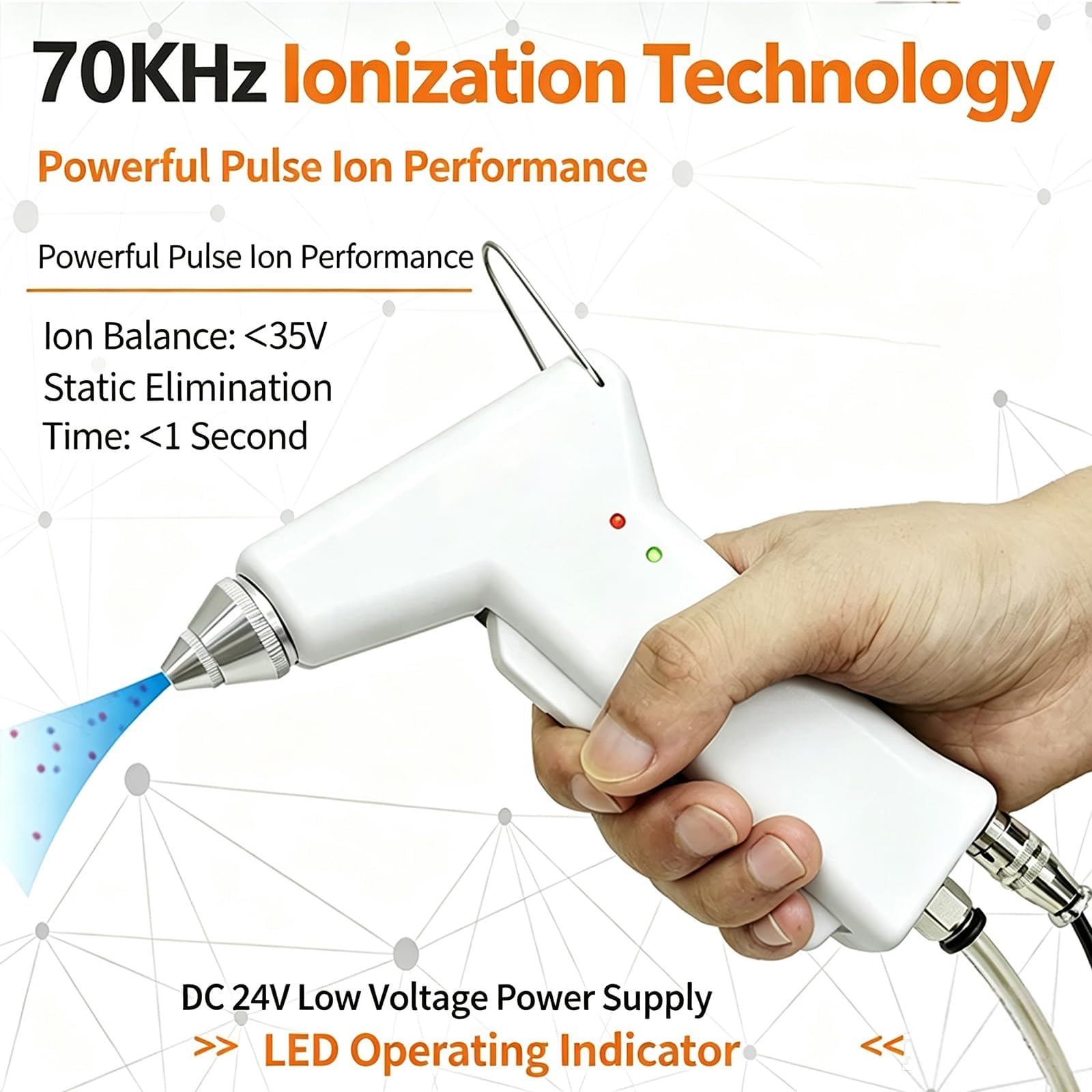Pistola De Aire Ionizante De 70 Khz, Eliminador De Estática Portátil, con Boquilla Extraíble, Luz Indicadora De Funcionamiento, para Usar con Compresor De Aire, para La C
