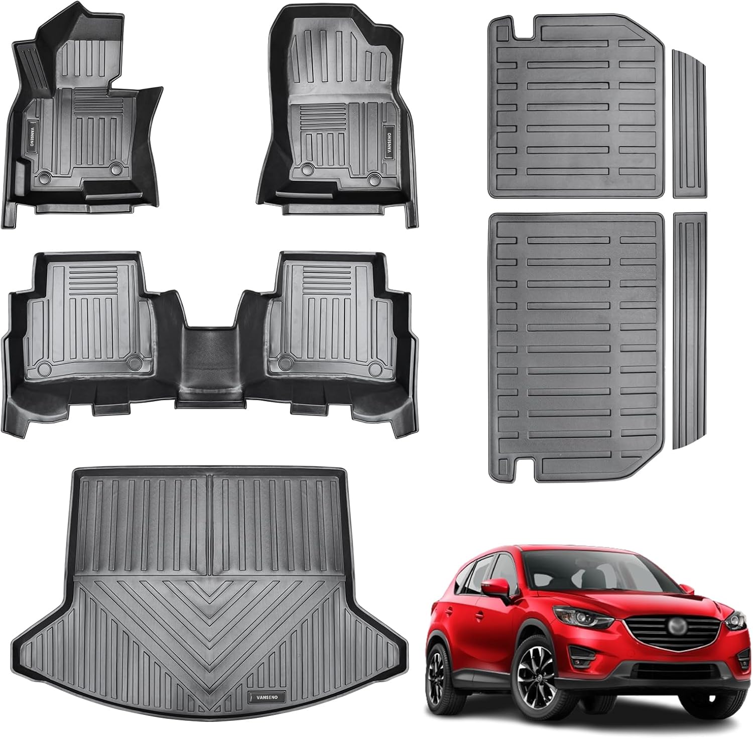 Vanseno Floor Mats & Backrest Mat & Cargo Liner Compatible for 2013-2016 Mazda CX-5 All Weather Protection TPE Mats for 2013 2014 2015 2016 CX5 Accessories (Floor Mats+Backrest Mat+Cargo Mat)