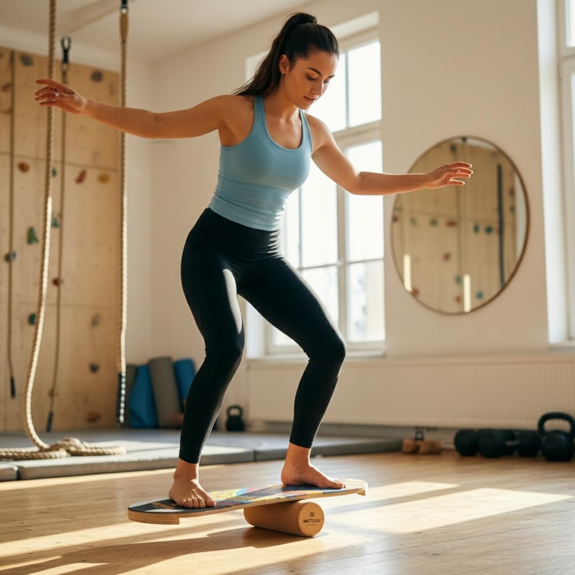 MATCHU - Balance Board - Trickboard - 100% legno - Allenatore da surf - Rullo da surf incluso - Board Sport - Allenamento atletico - Tavola da surf - Stabilità - Balance Board