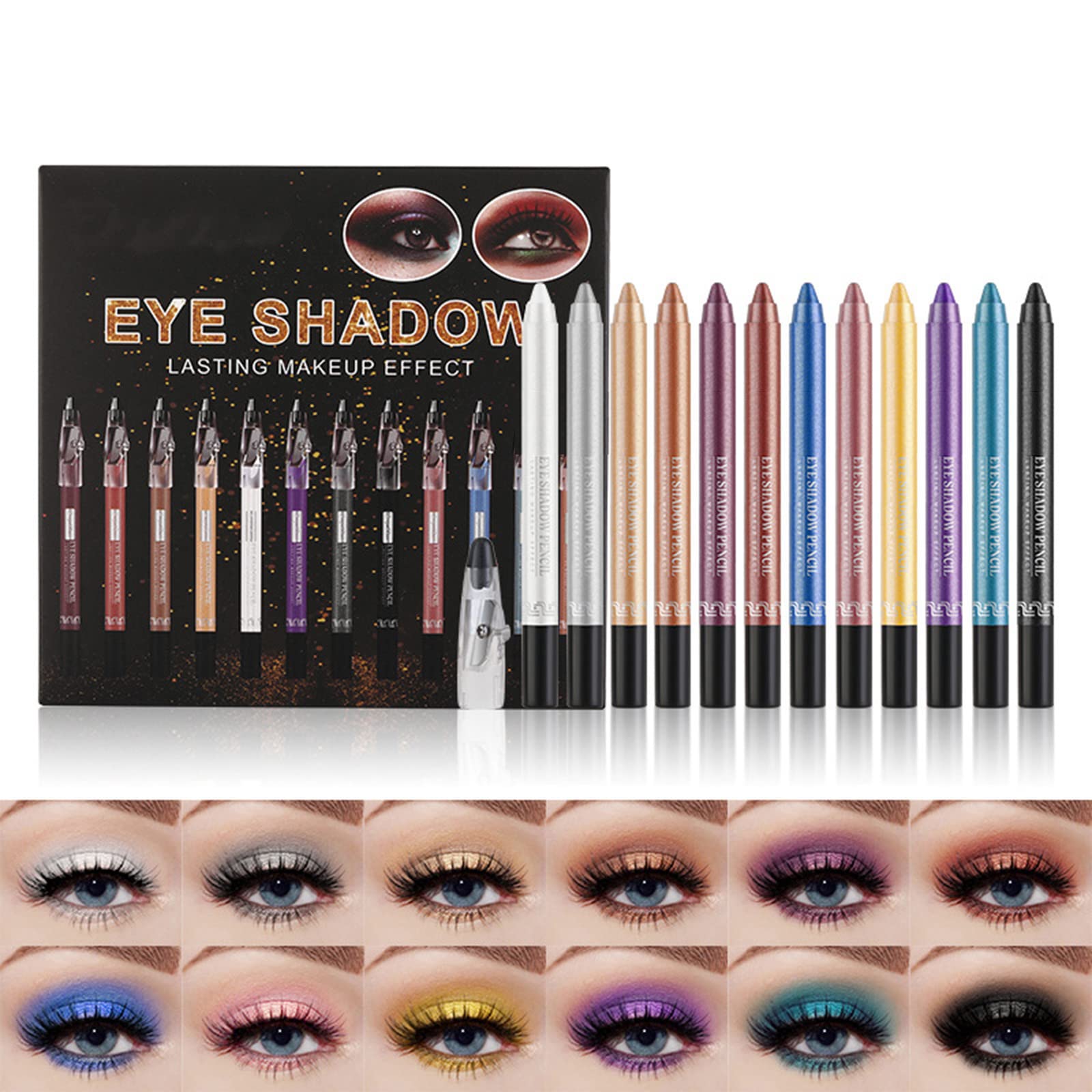 JasCherry Juego de 12 Lápiz de Sombra de Ojos Eyeshadow Stick Pen Larga Duración Impermeable Mate Shimmer Palo de Sombra de Ojos #1