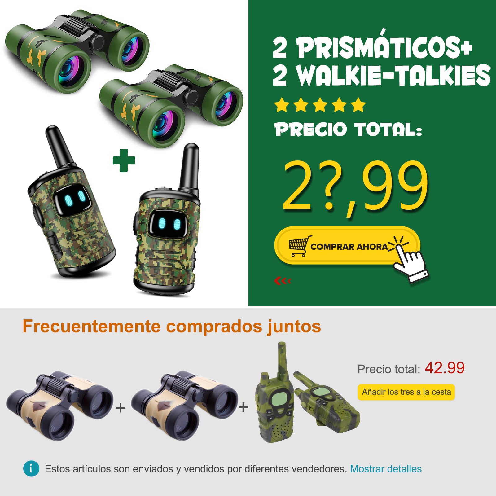 Dislocati Juguetes para Niños 3-9 Años, Walkie Talkie Niños Regalos Cumpleaños Niños 3-9 Años Prismáticos Niños Juegos Jardin para Niños 3-9 Años Juguetes Exterior Binoculares Regalos Navidad Niños