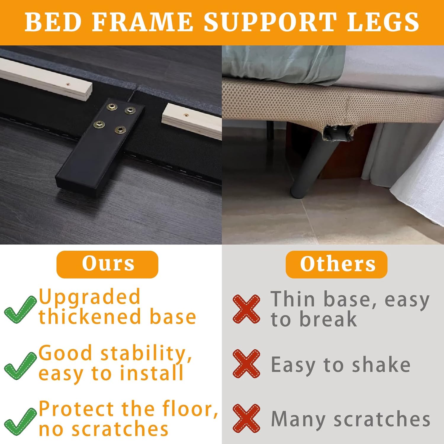 2 Pcs Bed Frame Legs Replacement Parts Bed Feet Furniture Support Leg Reinforcement Kit for Wooden Beds Table Cabinet Sofa Bolt-On Direct Replacement Straight Leg Replace Part Not Plastic Black 4inch