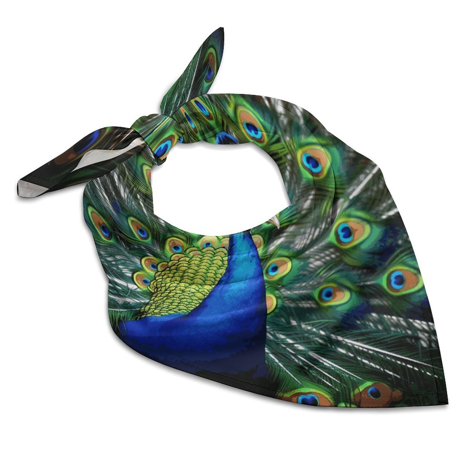 Mnvtskop Unisex Blue Peacock Satin Head Scarf Like Silk Hair Scarf Headscarf Breathable Neck Scarfs Lightweight Kerchiefs Small Square Scarves Sleeping Wraps Women Bandana 18"×18", 18× 18