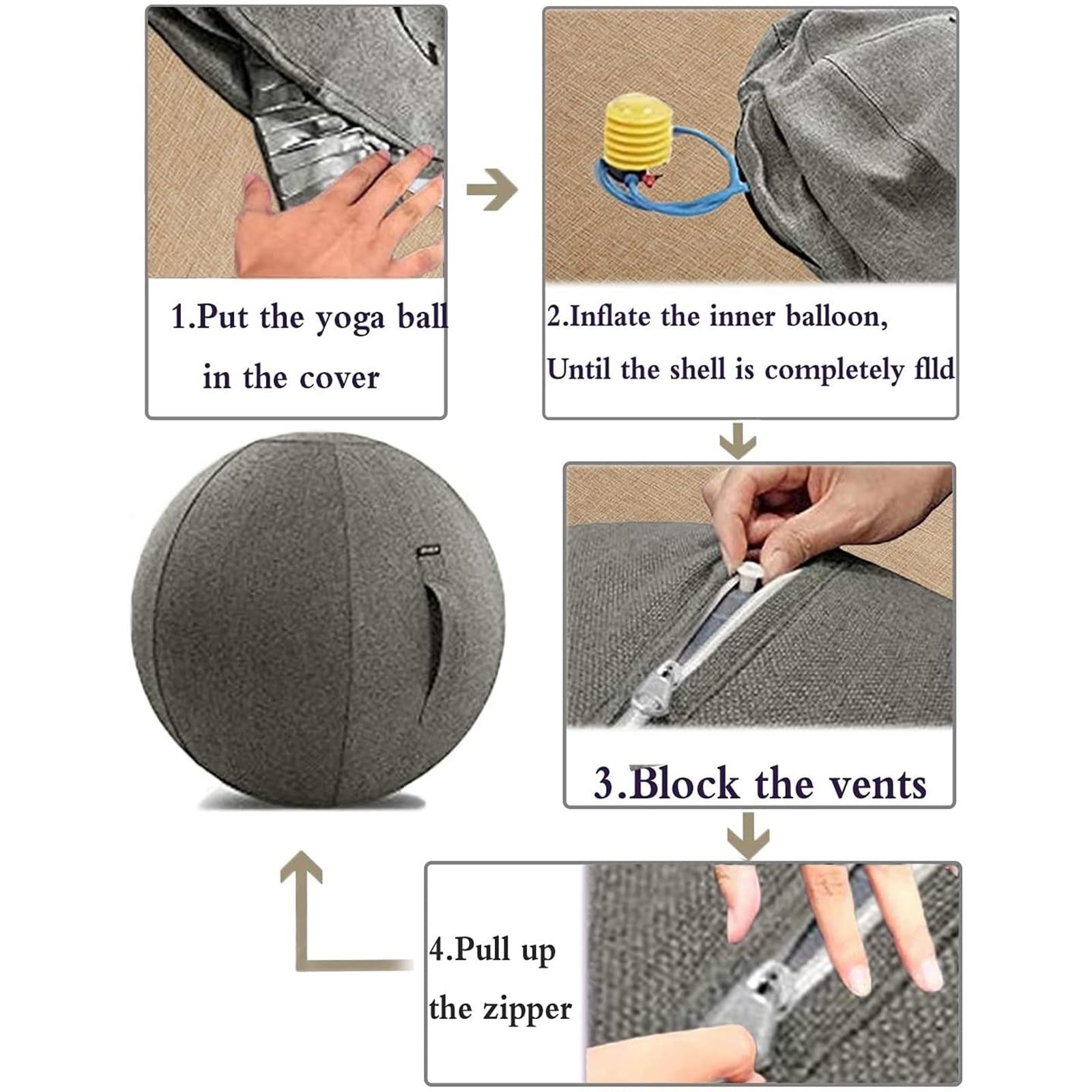 Silla de Pelota de Yoga 65 cm para Pilates - Silla de Oficina con Pelota de Ejercicio