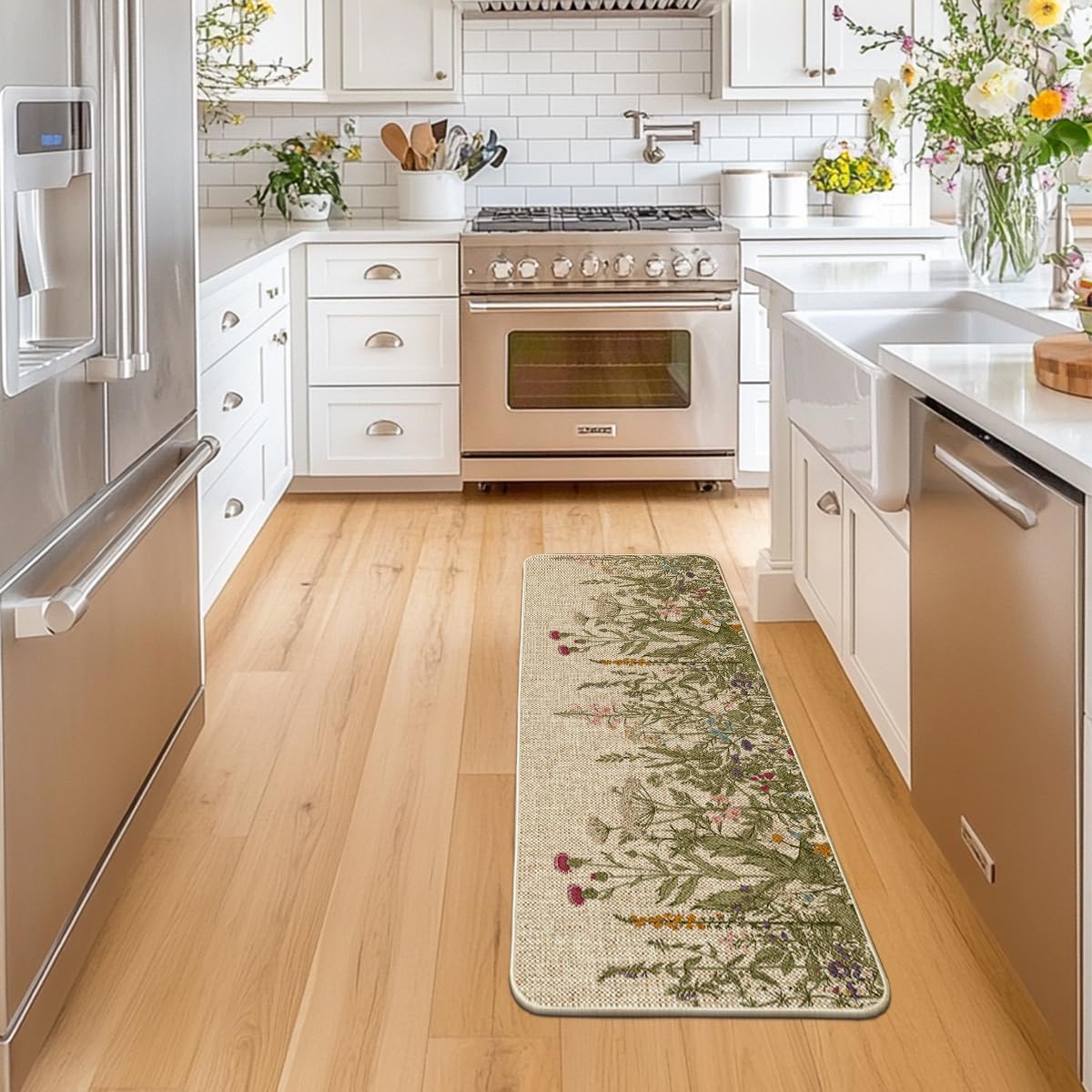 Artoid Mode Wildflower Floral Spring Doormat, Summer Home Decor Low-Profile Switch Rug Door Mat Floor Mat for Indoor Outdoor 24x59 Inch