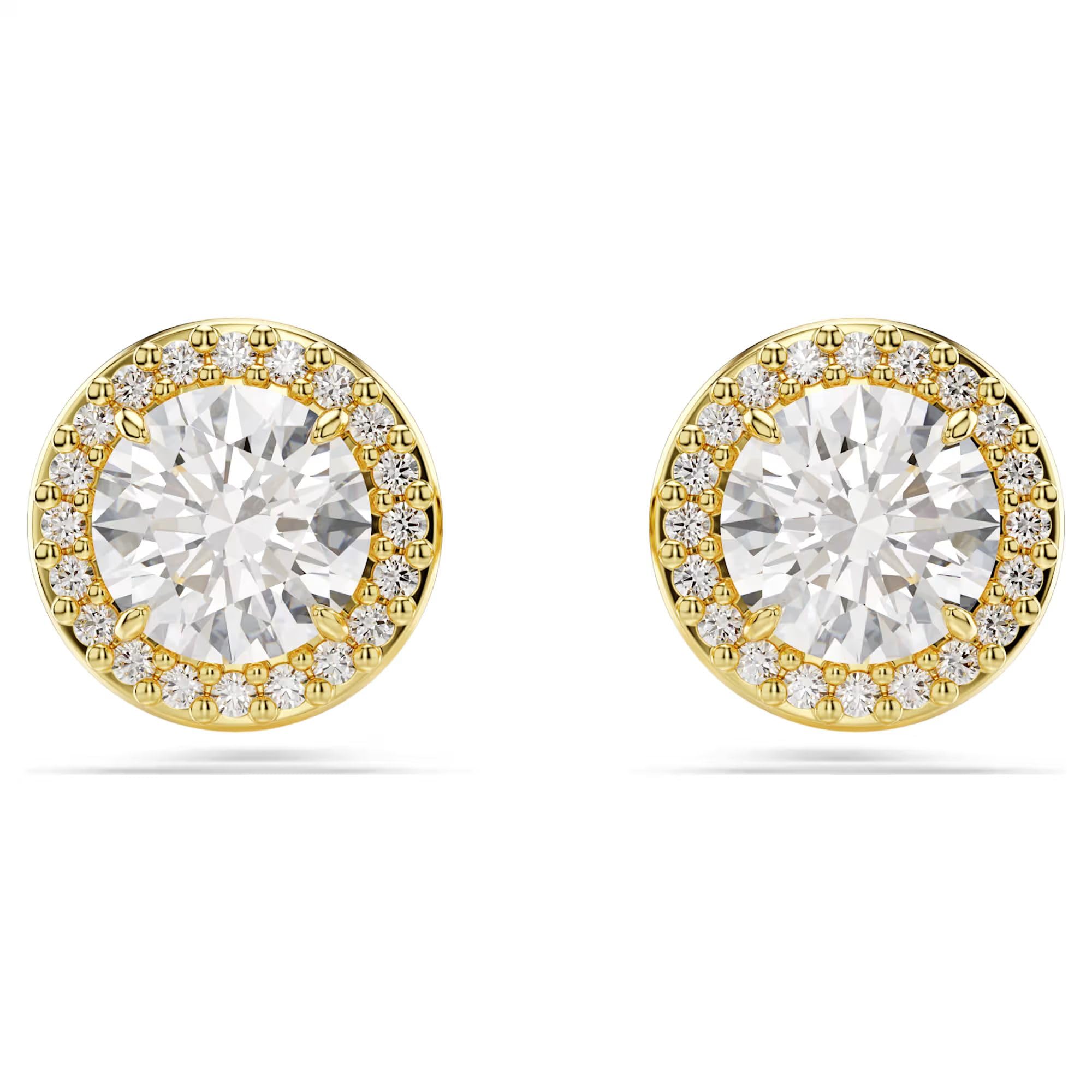 Swarovski Una Stud Earrings, Round Cut, Gold Tone, Gold-Tone Finished