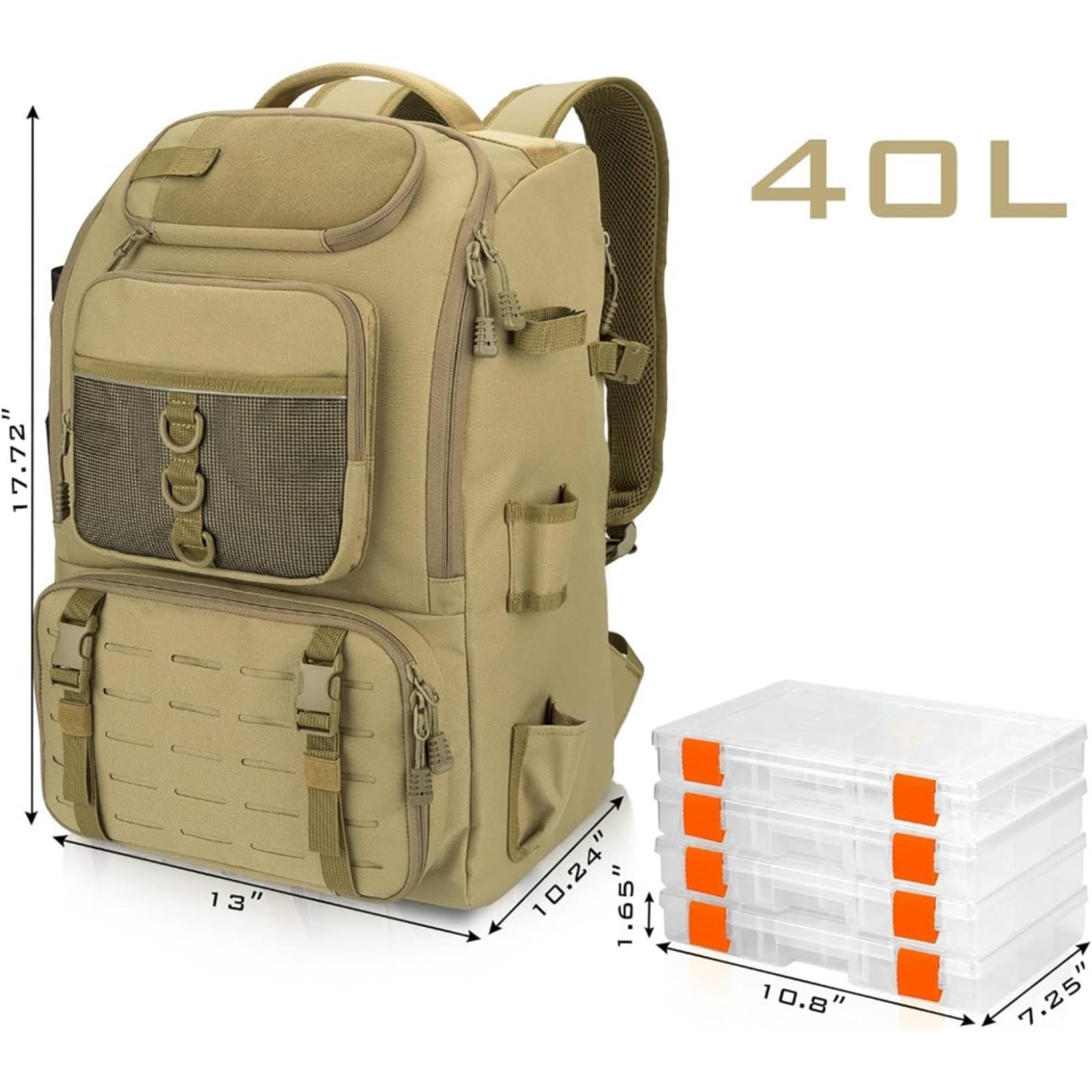 Angeltasche Angelgerät-Rucksack mit Rutenhaltern, 4 Angelkästen, Sporttasche, 40 l Angeltasche, Aufbewahrung von Angelausrüstung und Ausrüstungstaschen, Sling FüR AngelausrüStung