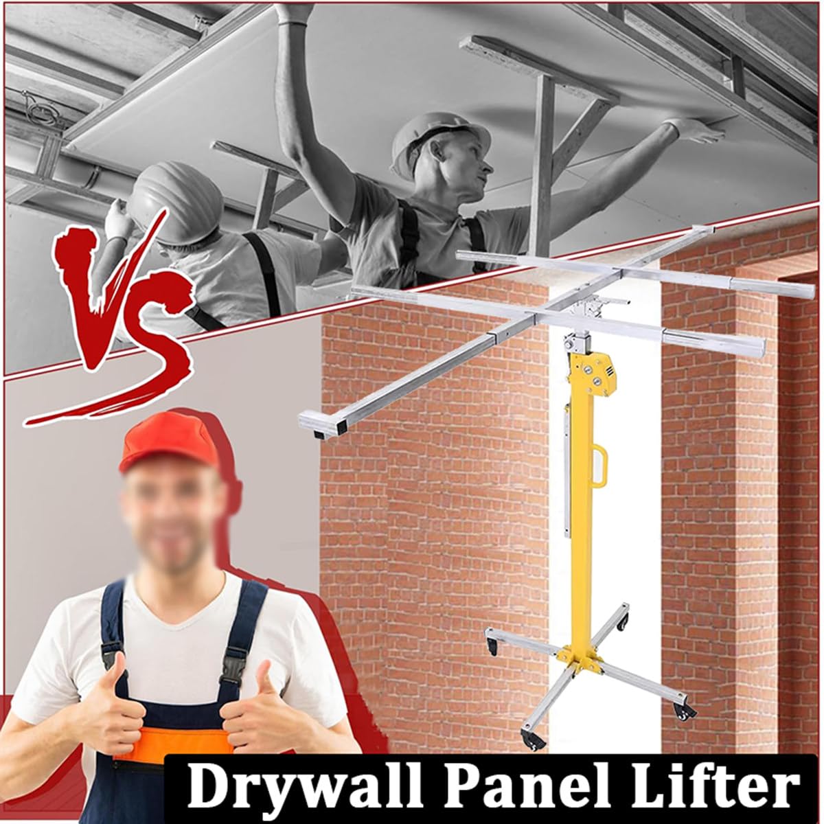 Rollheber für Trockenbauplatten, 3/3,5/4/4,5/5 m Sheetrock-Hebebühne, Trockenbau-Hebebühne, 150 lb Tragkraft, Plattenhebebühne, Stahlmaterial mit Teleskoparm und 4 feststellbaren Rädern,4m