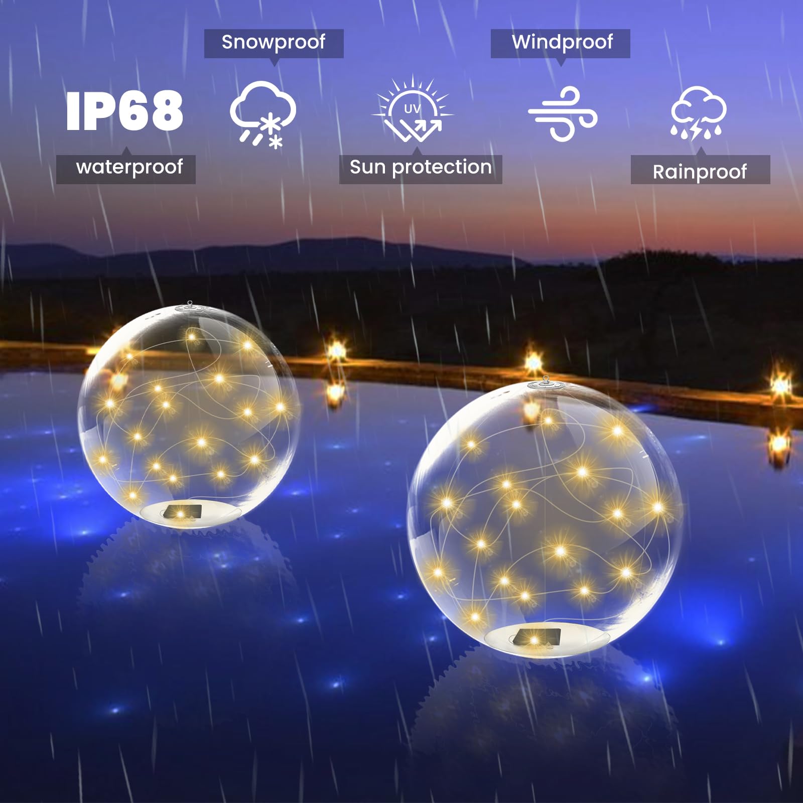 TWSOUL 2 luci solari galleggianti per piscina, 35 cm, Ip68, impermeabili, 16 colori con telecomando, sfera solare, decorazione per piscina, fontana, acquario (luce calda)