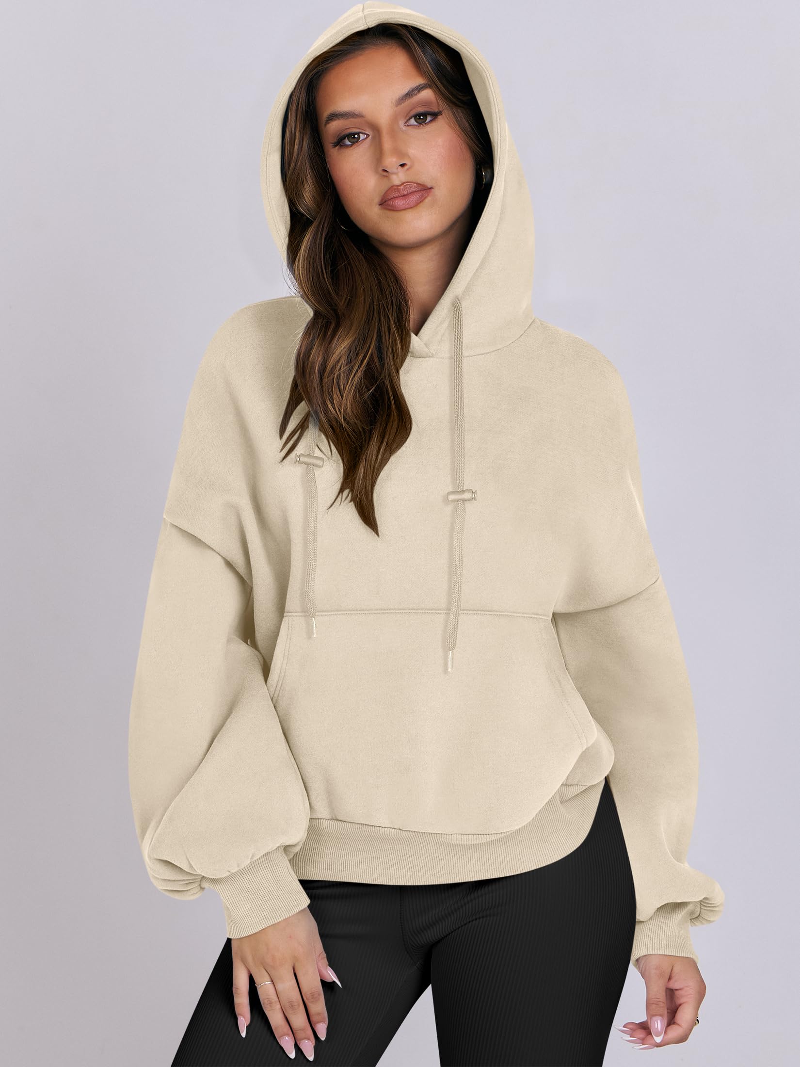 Damskie bluzy oversize z kapturem latarnia rękaw bluzy polarowe 2024 jesień luźny sweter nastolatki dziewczyny preppy top ubrania