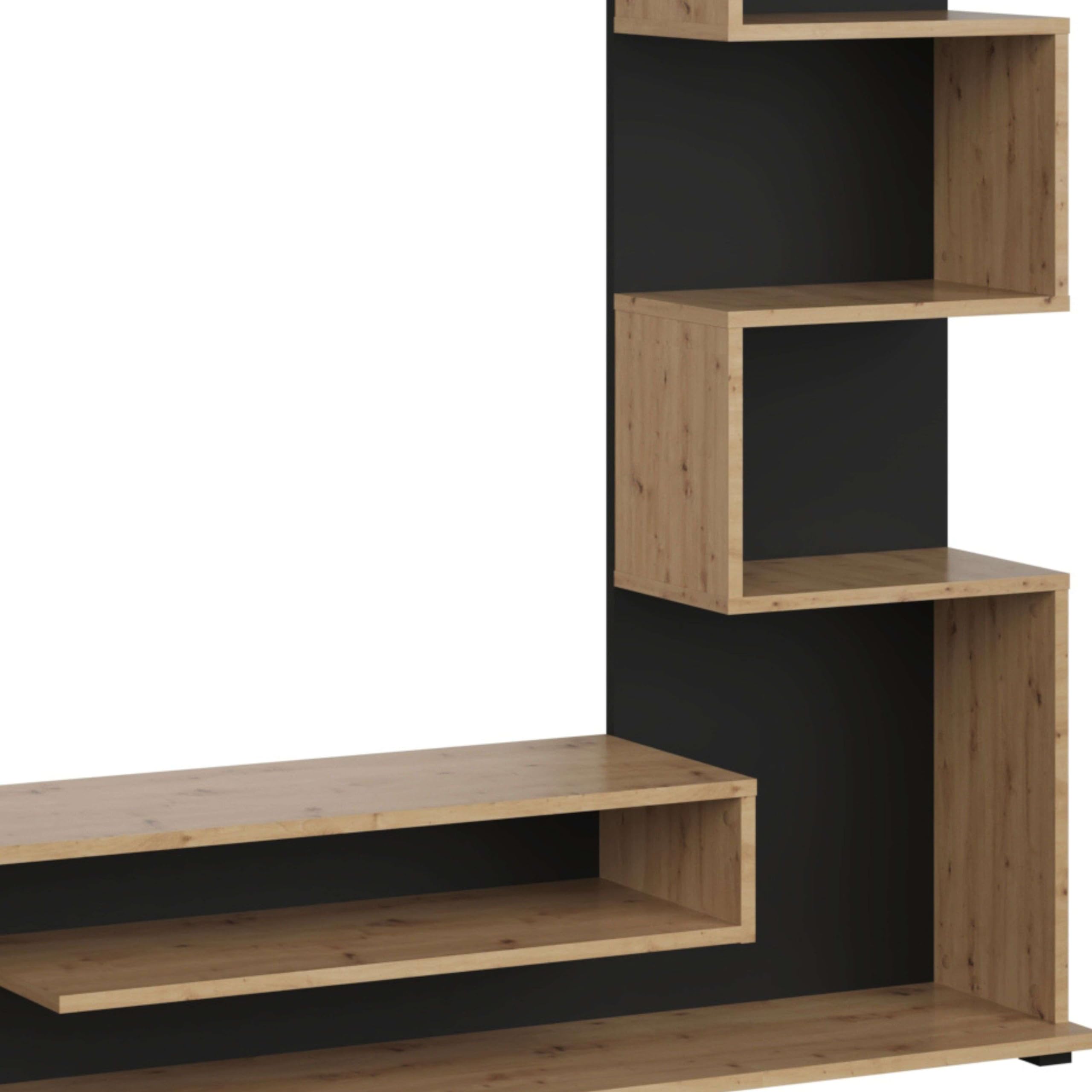 Miroytengo Módulo de TV para Salón Comedor Snake Estilo Industrial en Color Roble Artesano y Negro con 4 Estantes 160x130x29 cm