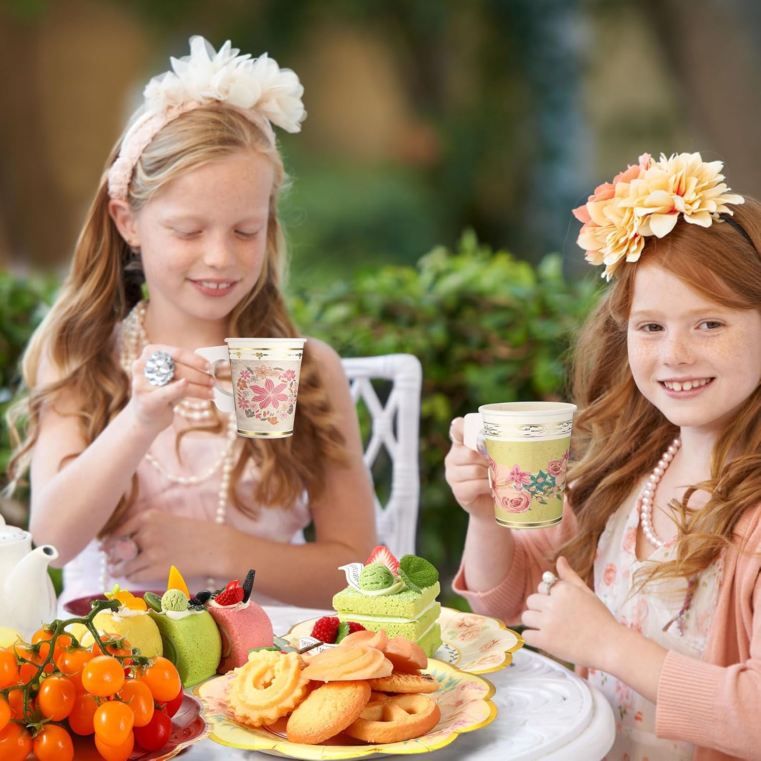 Yungyan 108 Pcs Tea Party Plates and Napkins Sets Serve 36 Guests Floral Disposable Tea Party Supplies Paper 6" Plates and Napkins and 9 oz Cups with Handle for Garden Spring Birthday Wedding
