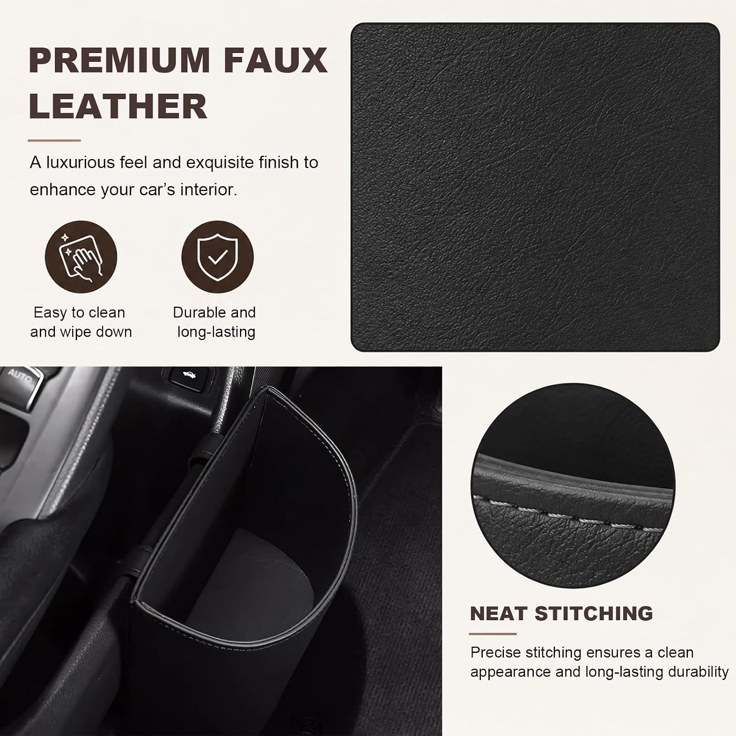 Leather Car Trash Can, Leather Auto Door Side Garbage Container with Four Rolls Trash Bags, Multifunctional Garbage Bin Door Hanging Waste Organizer for Cars Trucks SUVs (Black) image 4