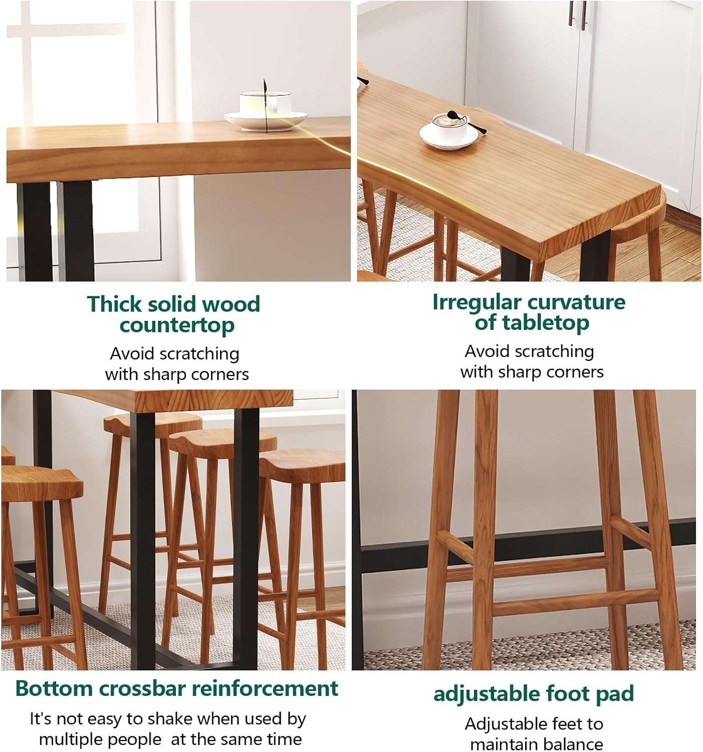 47in Solid Wood Live Edge Bar Table - Bar Height Pub Table with Built-in Footrest, Solid Wood Top & Sturdy Metal Legs for Kitchen, Dining & Bistro Spaces