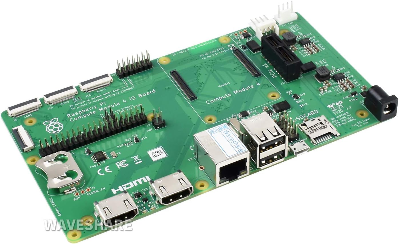 waveshare Original Raspberry Pi Compute Module 4 IO Board with Camera Cable and Power Supply Kit, for All Compute Module 4,with Real-Time Clock Dual MIPI DSI/CSI Interfaces,USB Connectors (5 Items)