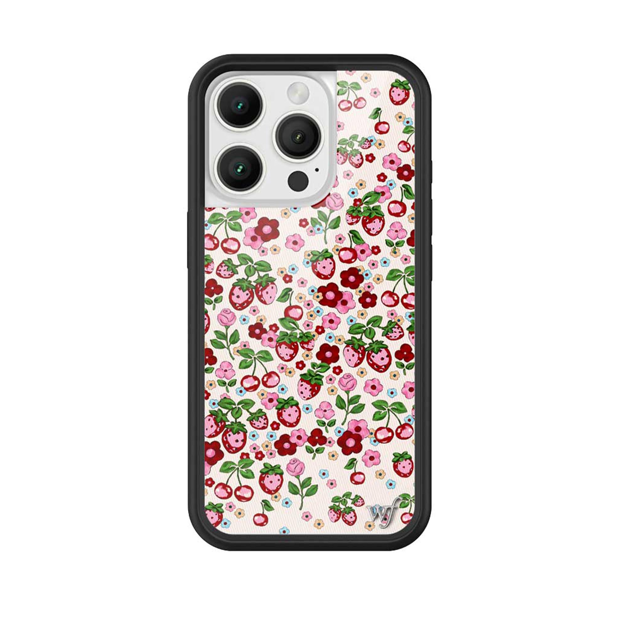 Wildflower Cases - Compatible with iPhone 16 Pro | Protective Black Bumper, 6.5ft Drop Test Certified, Women Owned Small Business | Fruit Cherries