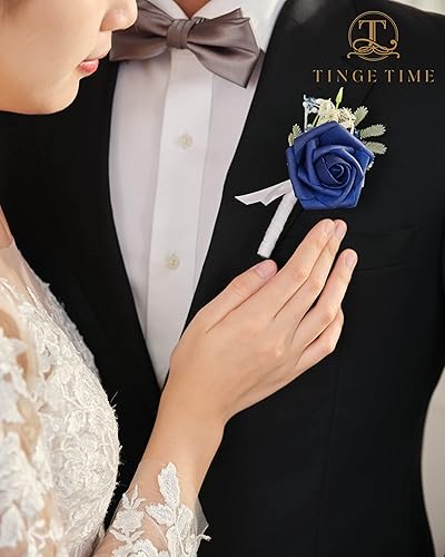Miniatura 3 de TINGE TIME Boutonniere - Juego de 6 boutonniere de boda para hombre, Boutonniere para novio, novio y padrino, juego para baile de graduación, boda,