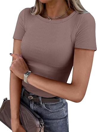 23% off: ANRABESS Women's Ribbed Short Sleeve Tops Basic Tee Shirts