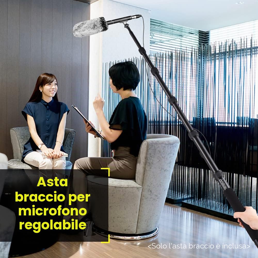 Andoer Braccio microfono a mano braccio microfono allungabile a 6 sezioni in lega di alluminio asta per microfoni viti e filettatura 1/4 pollici con serrature in schiuma Twist Locks lunghezza