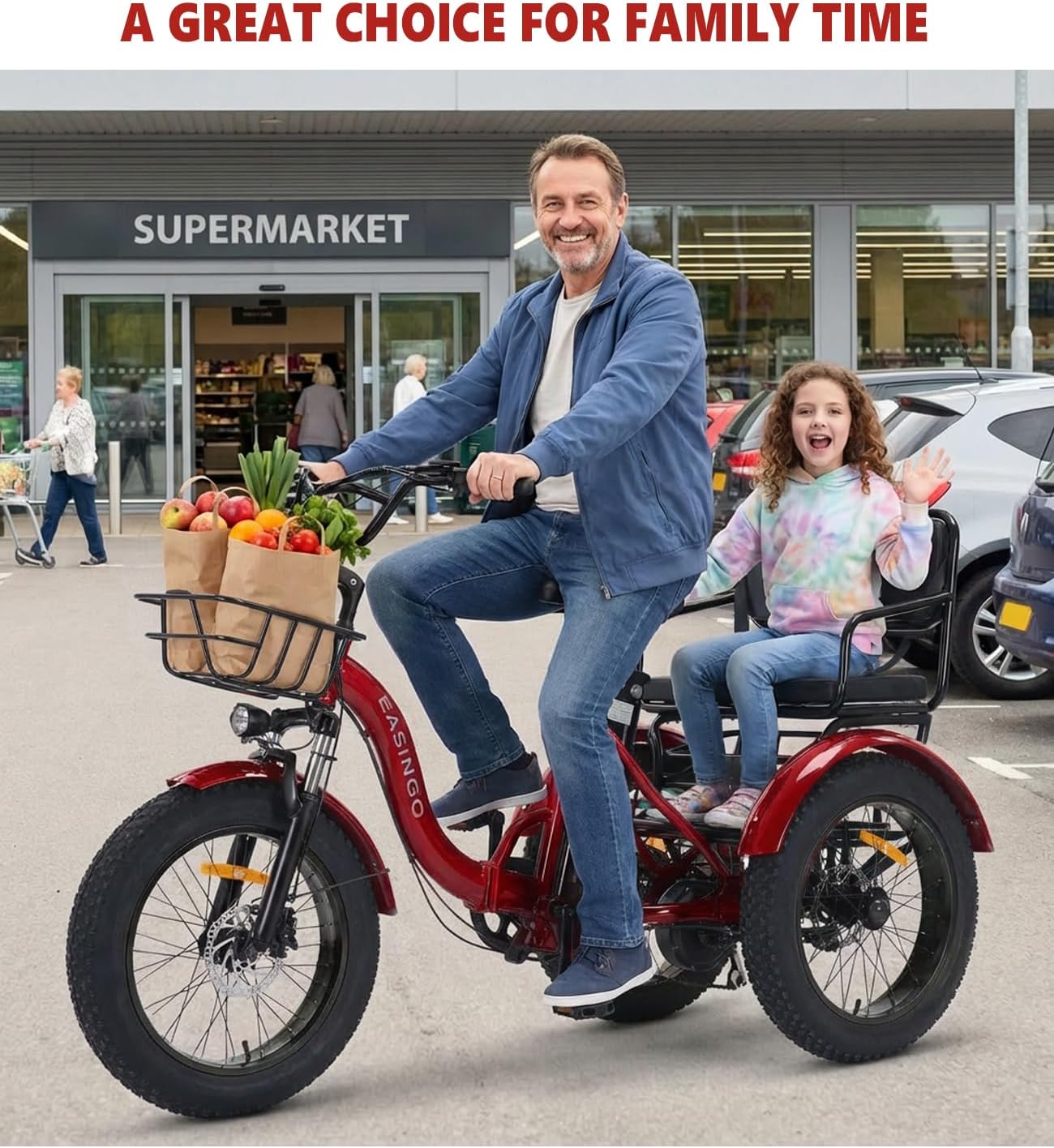 Two Seater Electric Tricycle for Adults Peak 1350W 48V20Ah Etrike 20"x4" Fat Tire Electric Trike 3-Wheel Folding Electric Tricycle Large-Capacity Bike Basket