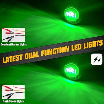 BJZ 3/4 Strobe+Steady Marker Lights Dual Function Green Trailer LED Side Clearance Tail Bumper Griller Flash Lights 12V Warning Indicator Waterproof Light for Trailer Truck Van RV ATV Bus, 10Pcs