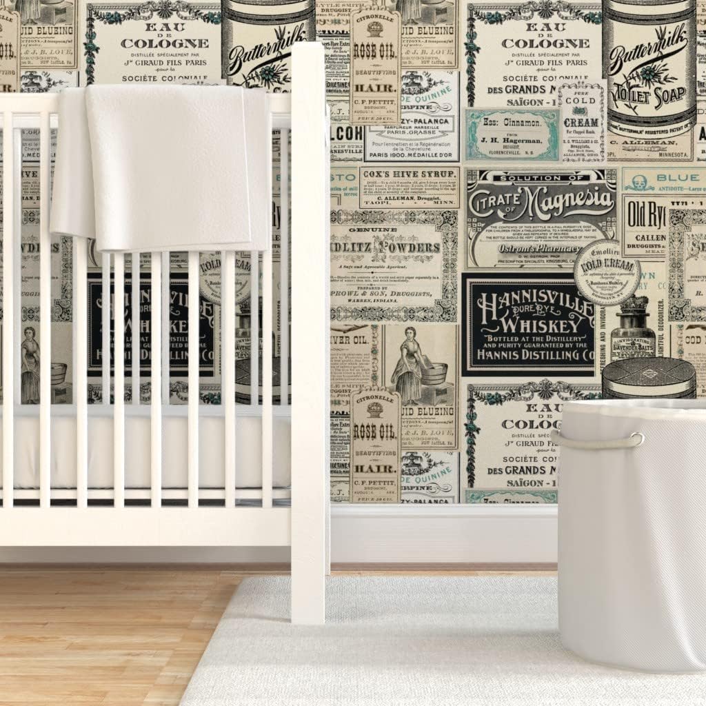 Spoonflower Peel & Stick Wallpaper 3ft x 2ft - General Store Vintage Antique French advertisements Victorian Custom Removable Wallpaper