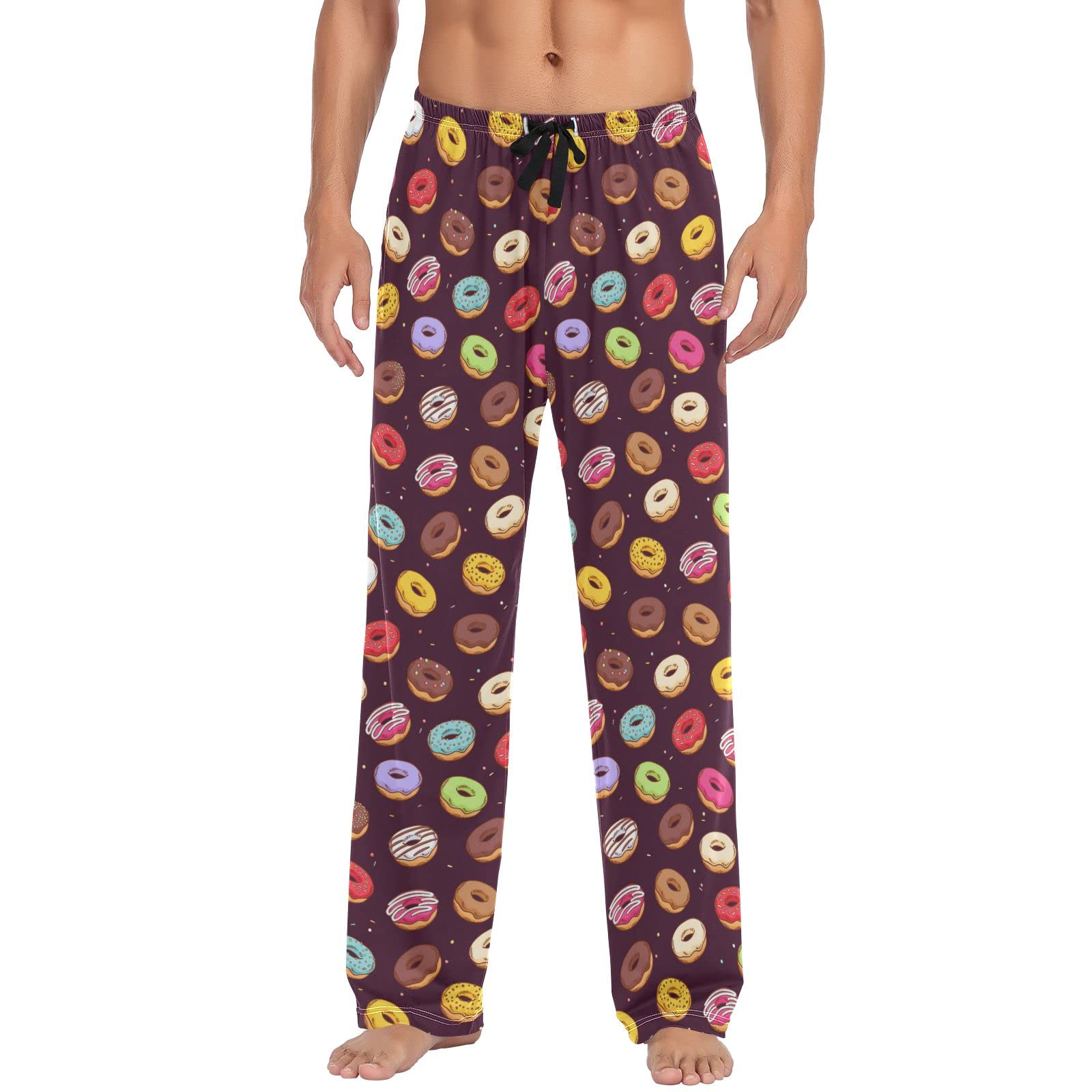 Kwqdozf Men's Multi- Donuts Pajama Pants Cartoon Dinosaur Pjs Bottoms With Pockets Sleep Lounge Pants For