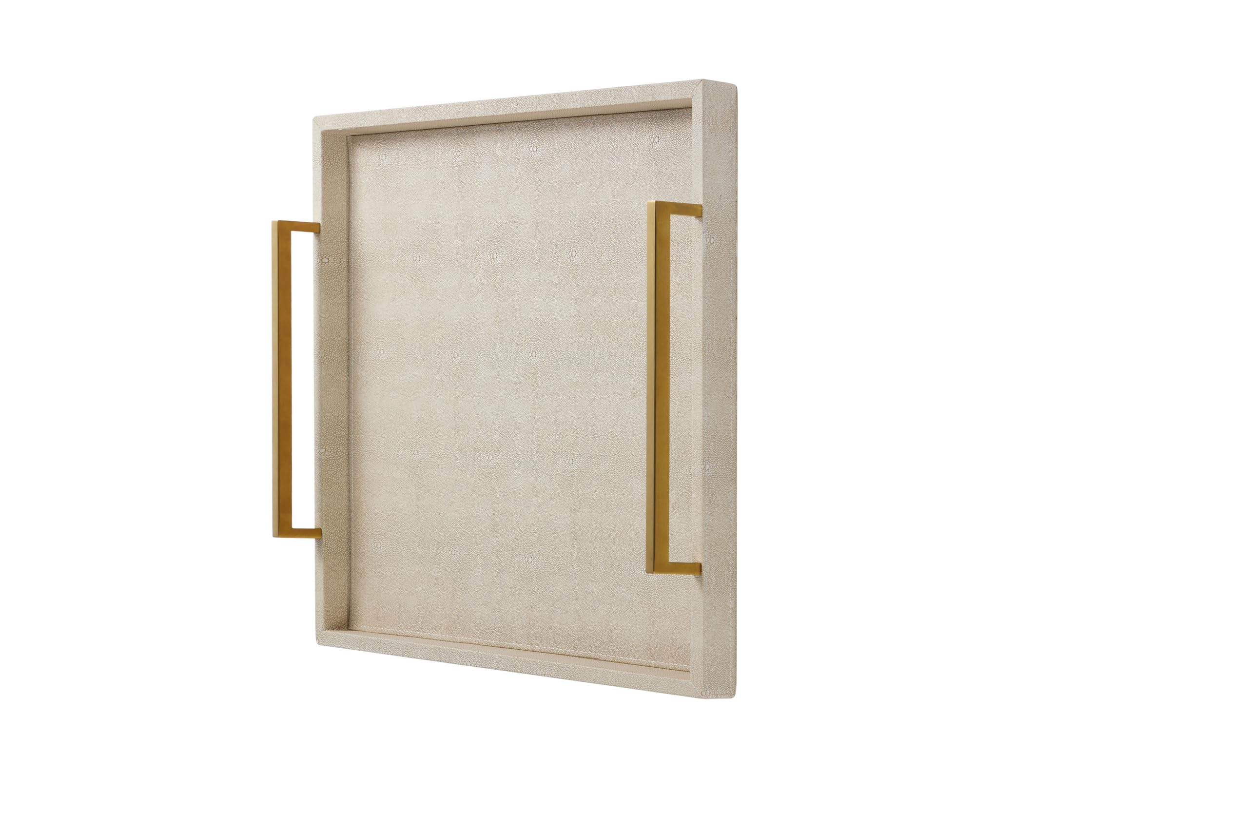 Ivory Shagreen Extra Large Ottoman Trays with Gold Handles 20x20, Faux Leather Large Coffee Table Tray for Living Room, Versatile Decorative Serving Tray (Ivory-Gold Handle, 20")