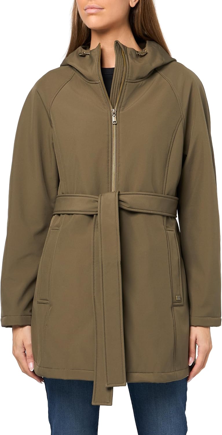 Tommy Hilfiger Women's Belted, Hooded Softshell Raincoat