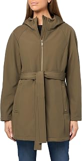 Women's Belted, Hooded Softshell Raincoat