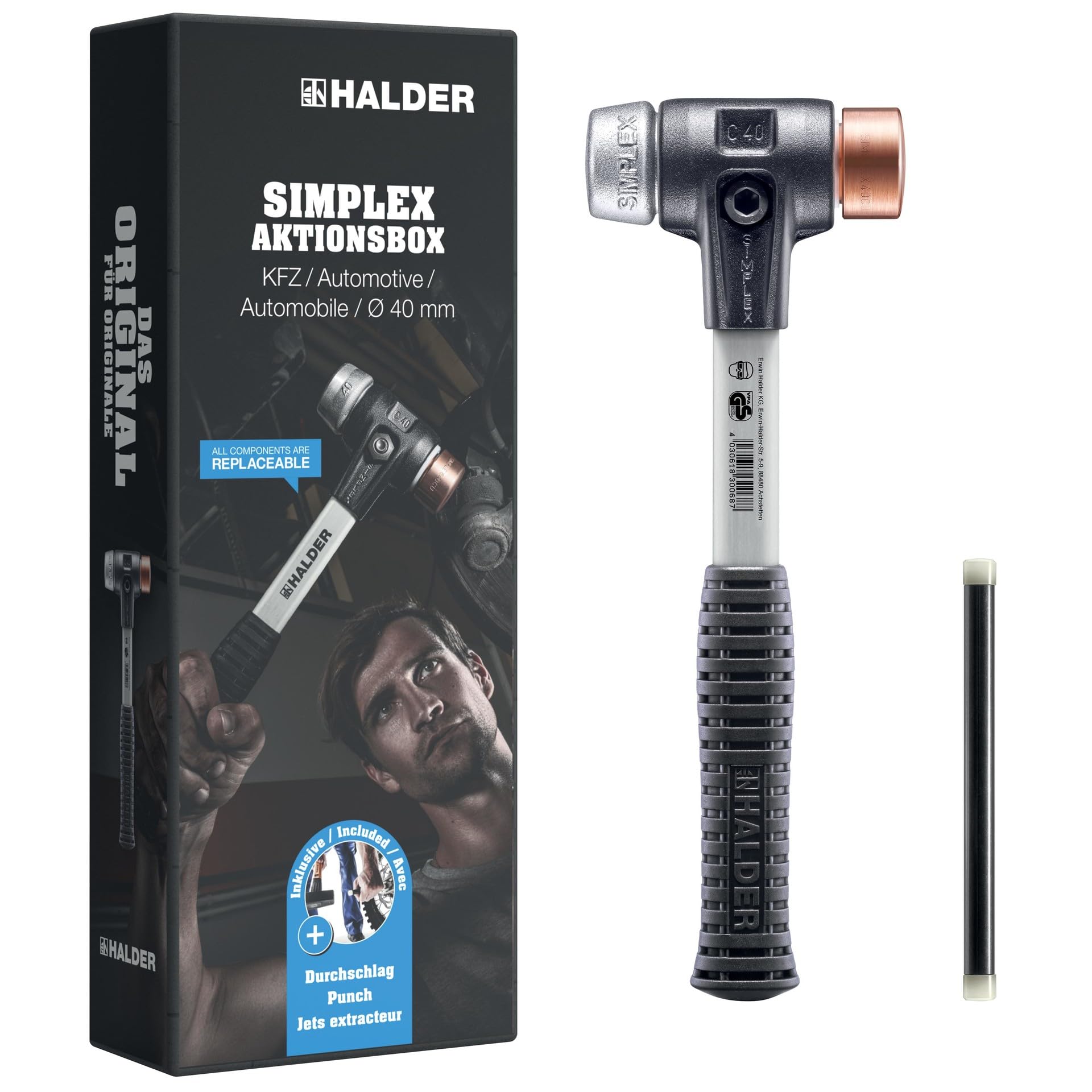 HALDER SIMPLEX-Schonhammer D40 Kupfer/Weichmetall Durchschlag Aktionsbox KFZ