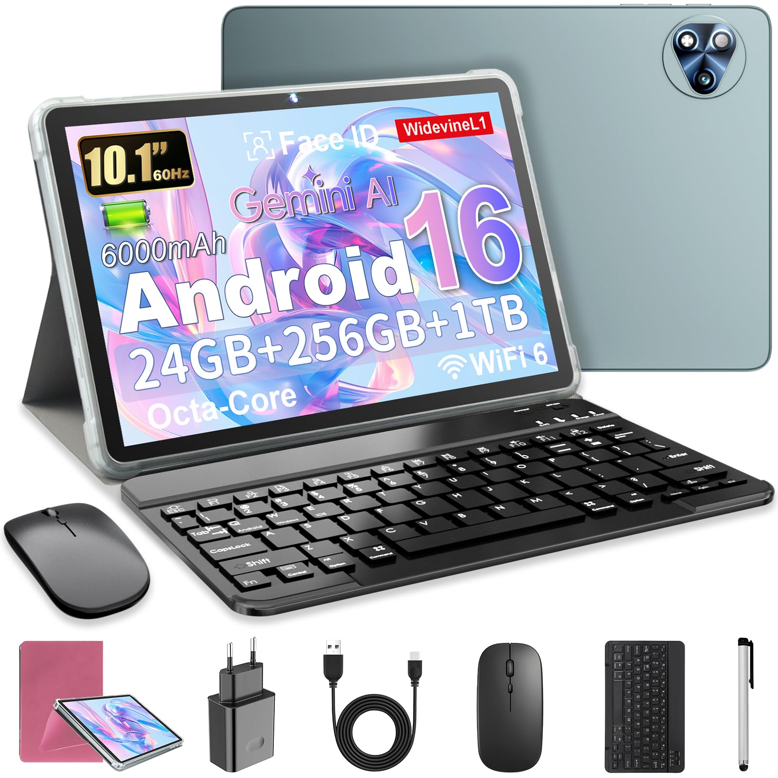 Tablet 10 Pulgadas, Tableta Android 15 con Funda, Unisoc T30 Quad-Core, 18 GB RAM + 128 GB ROM + 1 TB TF, Pantalla HD IPS 1280x800, Cámara Dual 5MP + 8MP, 6000 mAh, WiFi 6, BT 5.0, Widevine L1 (K70) — view 13