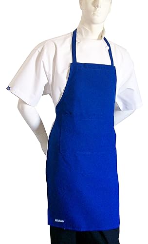 CHEFSKIN Conjunto de chef delantal azul+sombrero blanco 4x Xxxxl ajustable, tela ultra Lite