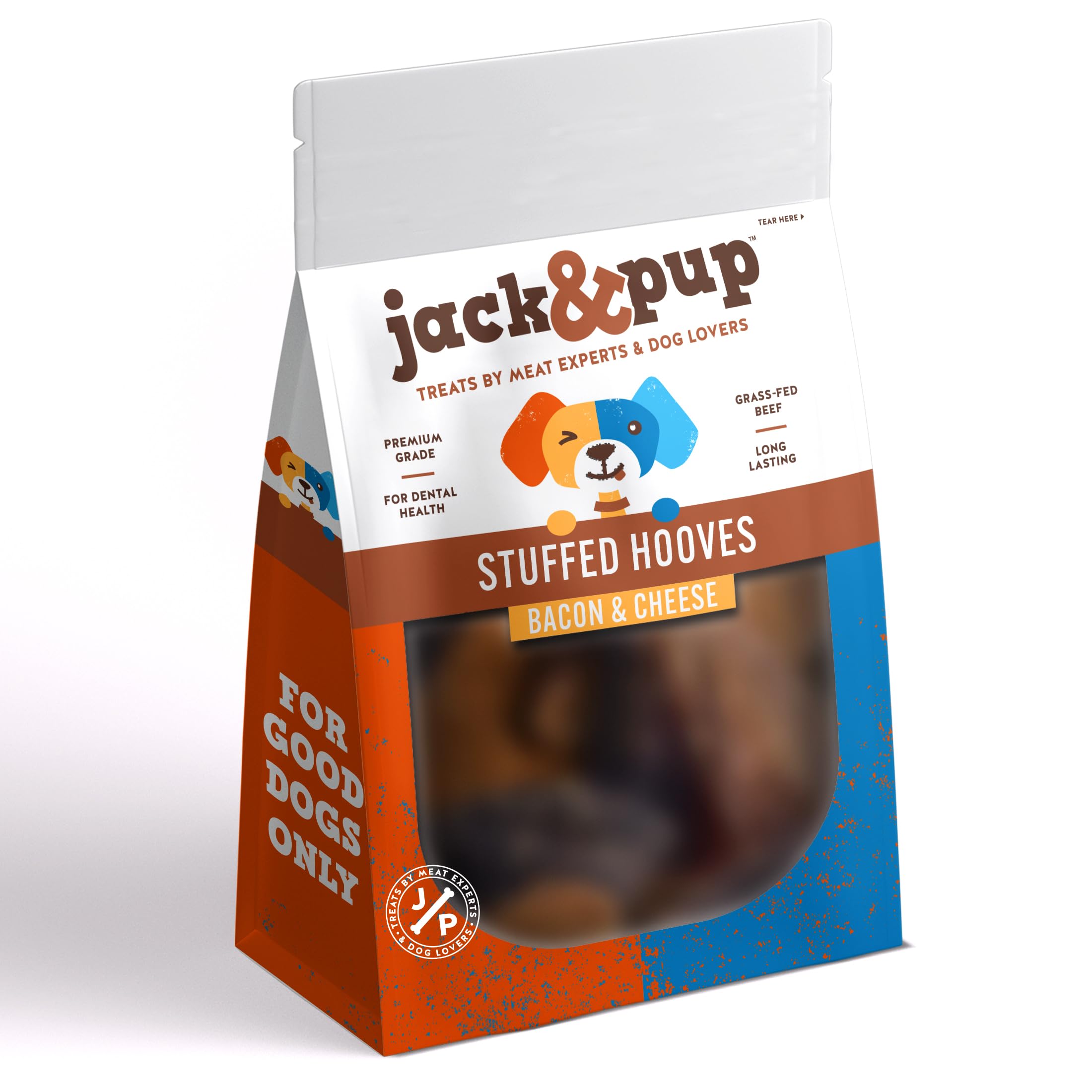Jack&Pup Filled Cow Hooves for Dogs, Cow Hoofs for Dogs, Natural Dog Chews, Stuffed Bones (Bacon and Cheese Flavor) 5 Pack