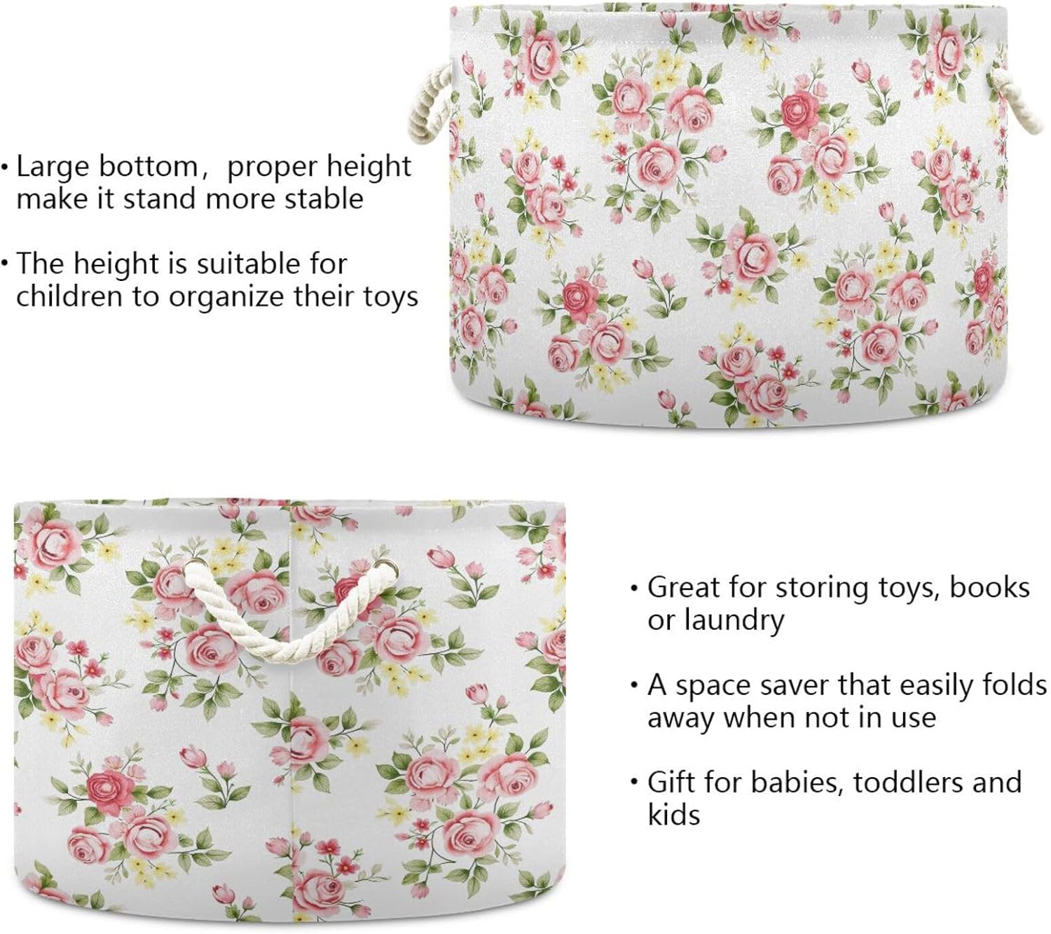 senya Large Storage Basket Pink Rose Flower Floral for Toys Clothes Storage Bin Box Laundry Hamper Organizer Bag with Handles image 3