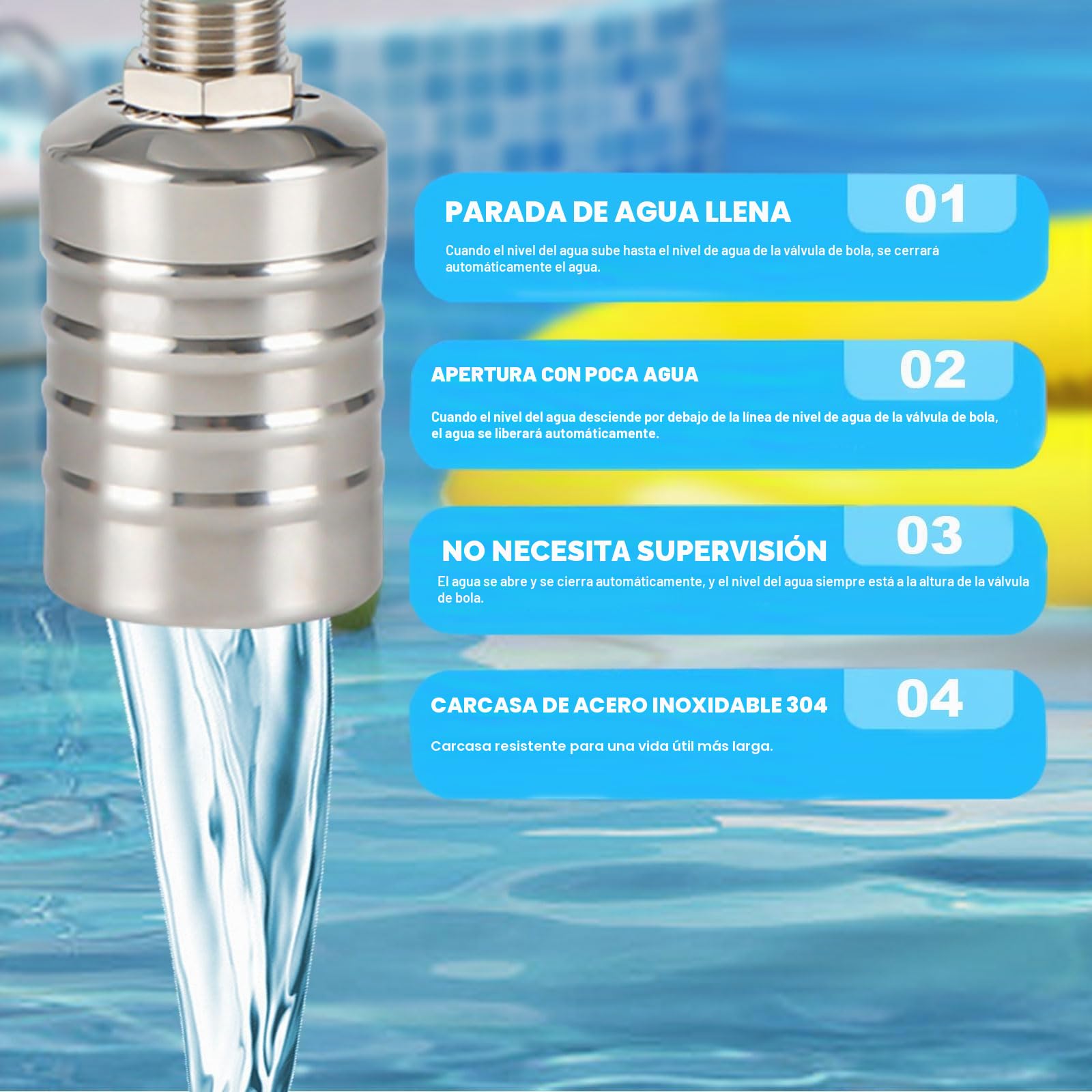 GAESHOW Válvula de Flotador Automática, Válvula de Flotador de Acero Inoxidable, Válvula de Control de Nivel de Agua con Tubo Corrugado de 30 cm (1/2 lado)