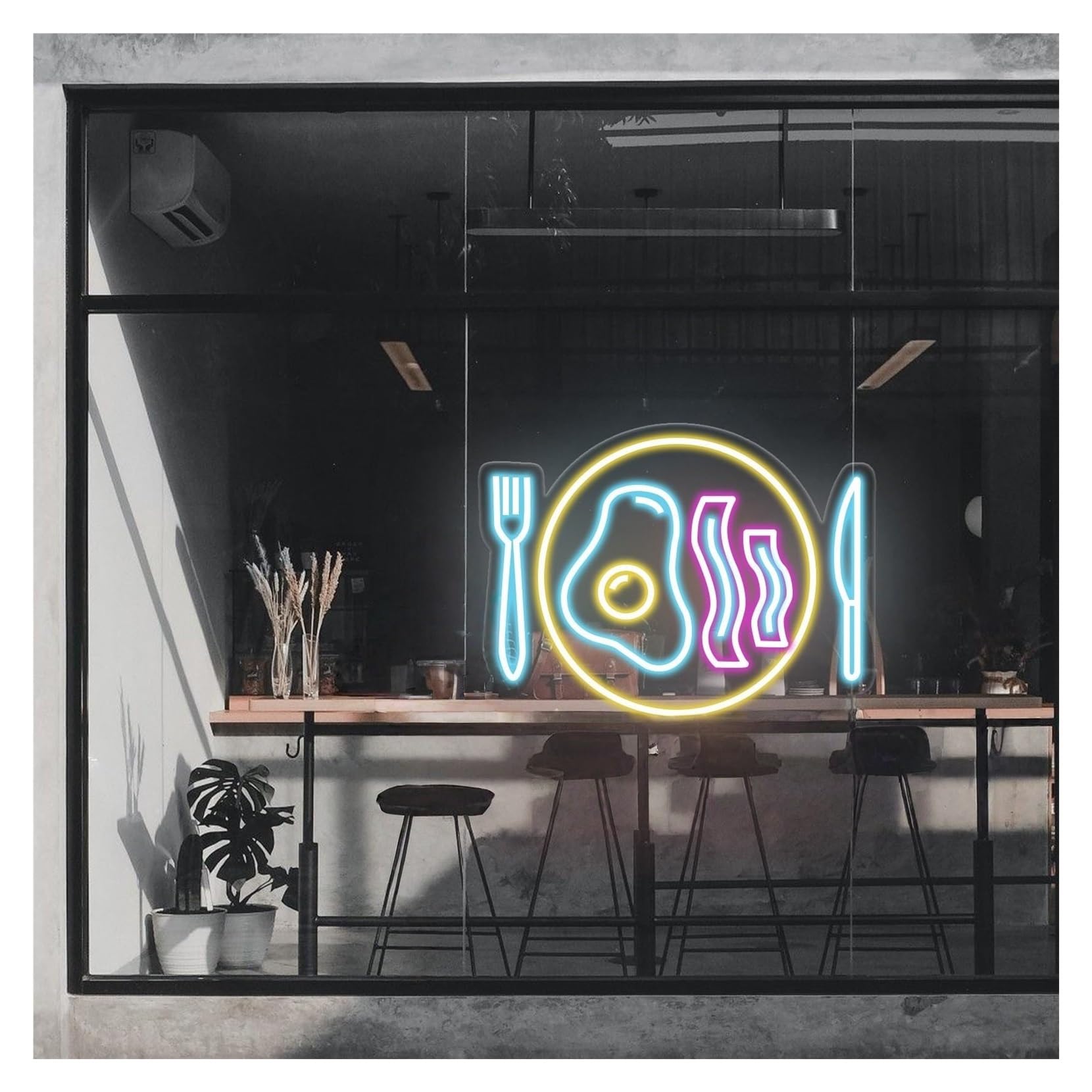 RONGCH Hanging Art Signs Bacon & Eggs Neon Sign,Suitable for Breakfast Restaurant Kitchen Wall Decor with Dimmable 50cm(D)