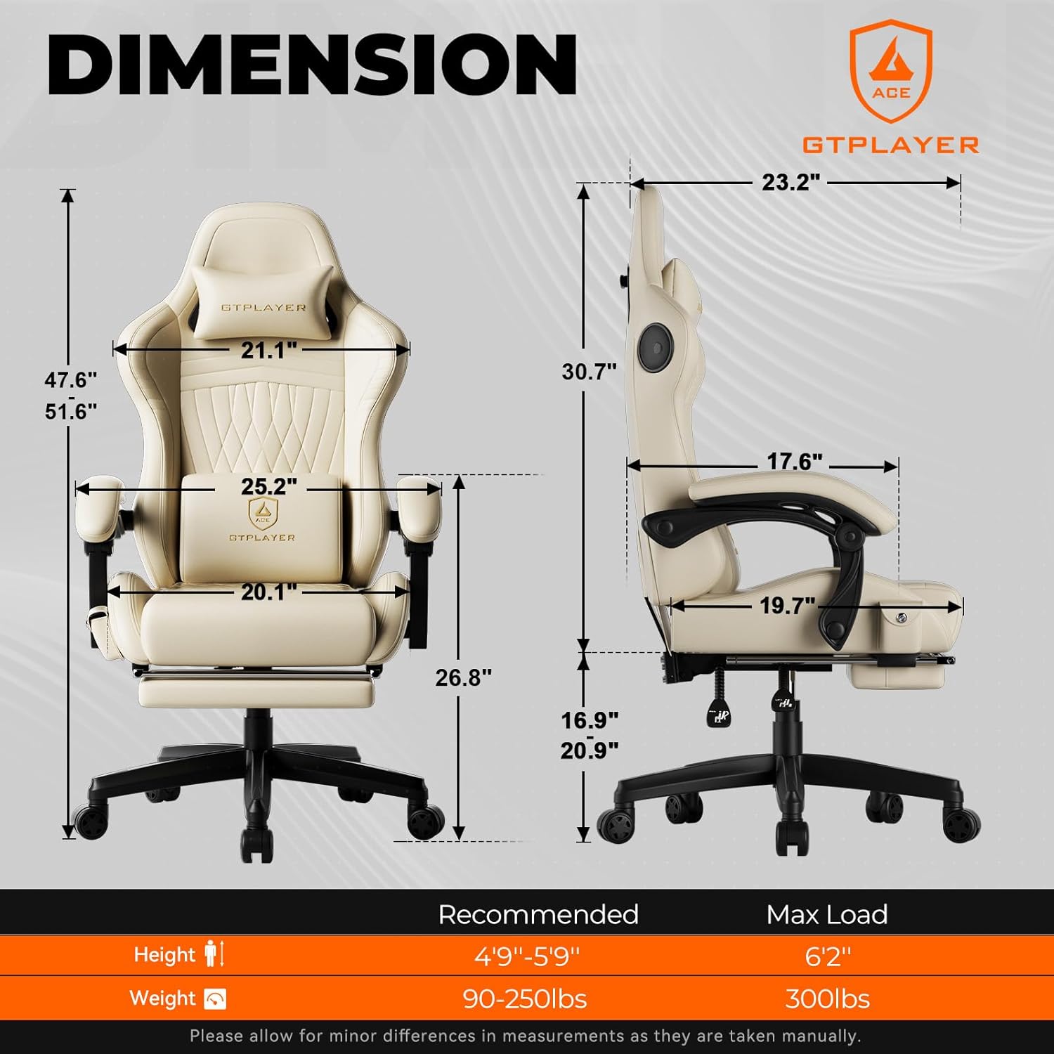 GTPLAYER Gaming Chair for Adults, Ergonomic Video Game Chairs, Footrest & Linkage Armrest, Reclining High Back Silla Gamer with Speakers for Home Office, Ace Pro, Cream