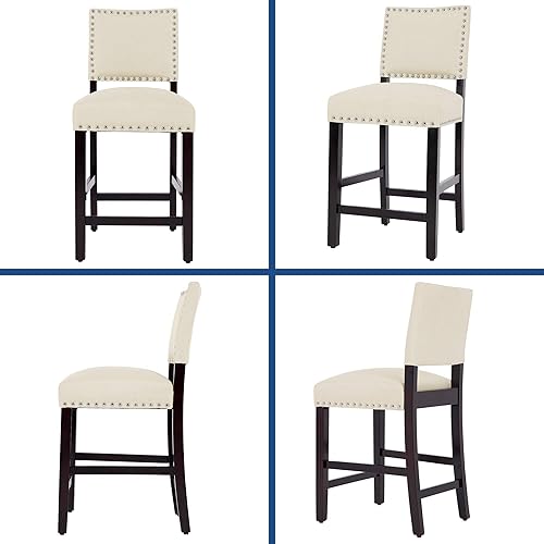 Miniatura 6 de DAGONHIL Juego de 4 taburetes de bar de 24 pulgadas, taburetes de altura de mostrador, taburetes de bar tapizados de tela con respaldo y patas de