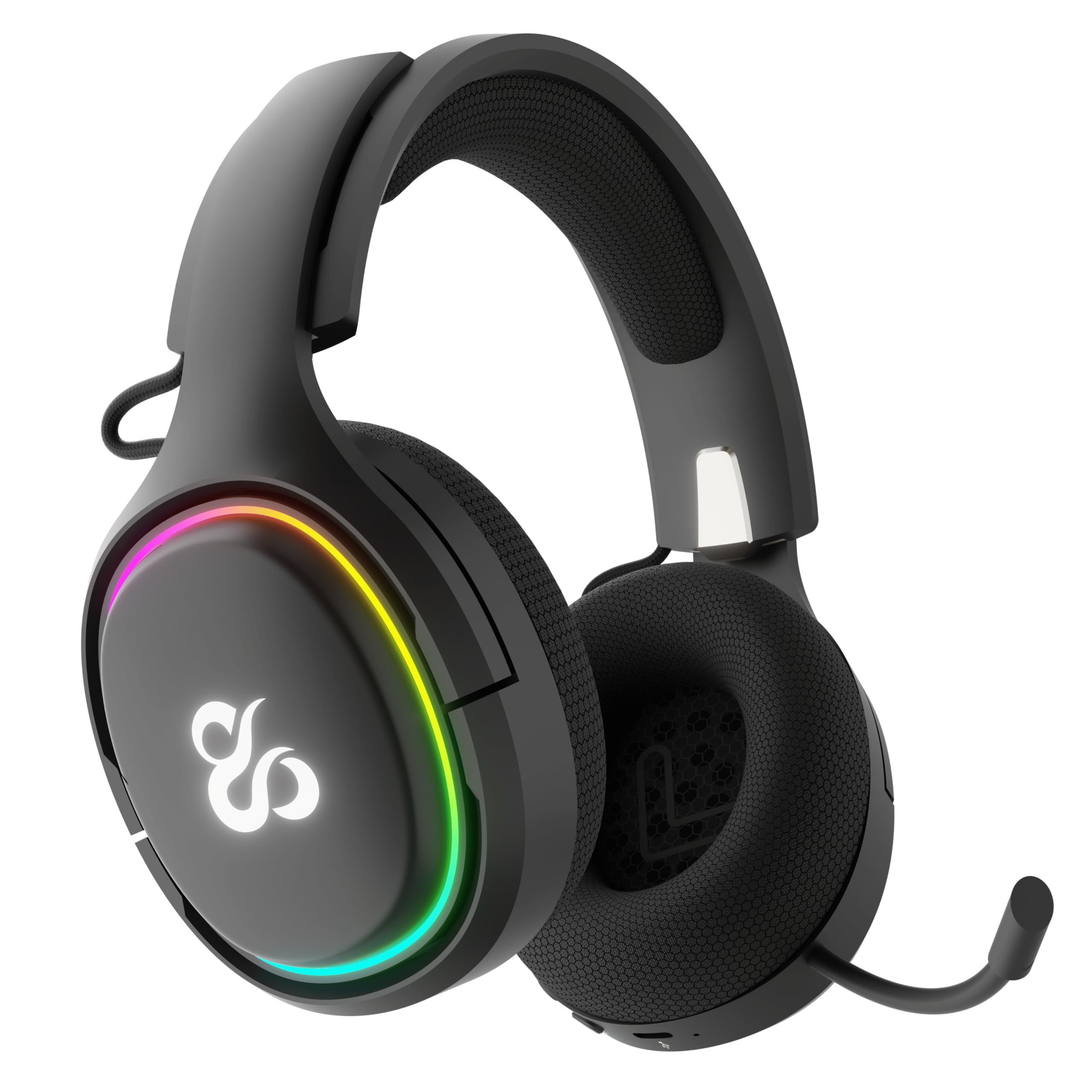 NEWSKILL Aton V2 Auriculares Gaming inalámbricos 2.4G, Bluetooth 5.0 y Cable Tipo C, micrófono retráctil, Sonido Envolvente, RGB, compatibles con PC, PS5, Switch y móvil - Negro