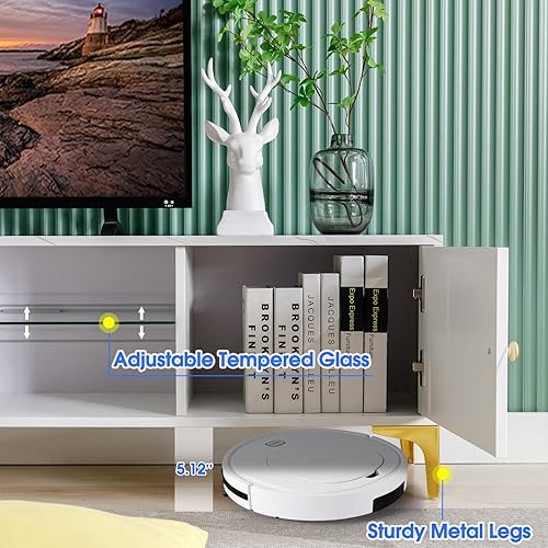 Miniatura 8 de COSVALVE Juego de mesa de 2 piezas de mármol blanco que incluye una moderna tabe de café de alto brillo y soporte de TV LED contemporáneo para sala