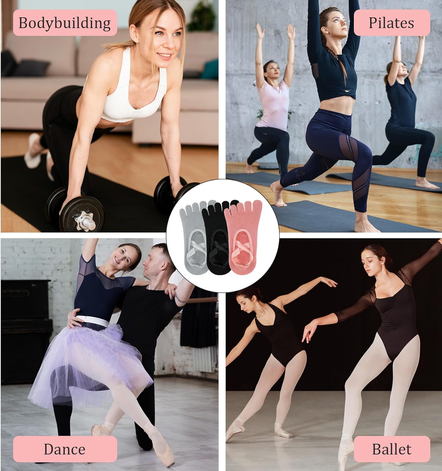Pilates Toe Socks, Yoga Toe Socks, 3 Pairs of Non-slip Sticky Pilates Sock with Toes Separated for Women, Ballet, Dance, Barefoot (Multi-colored) - Image 7