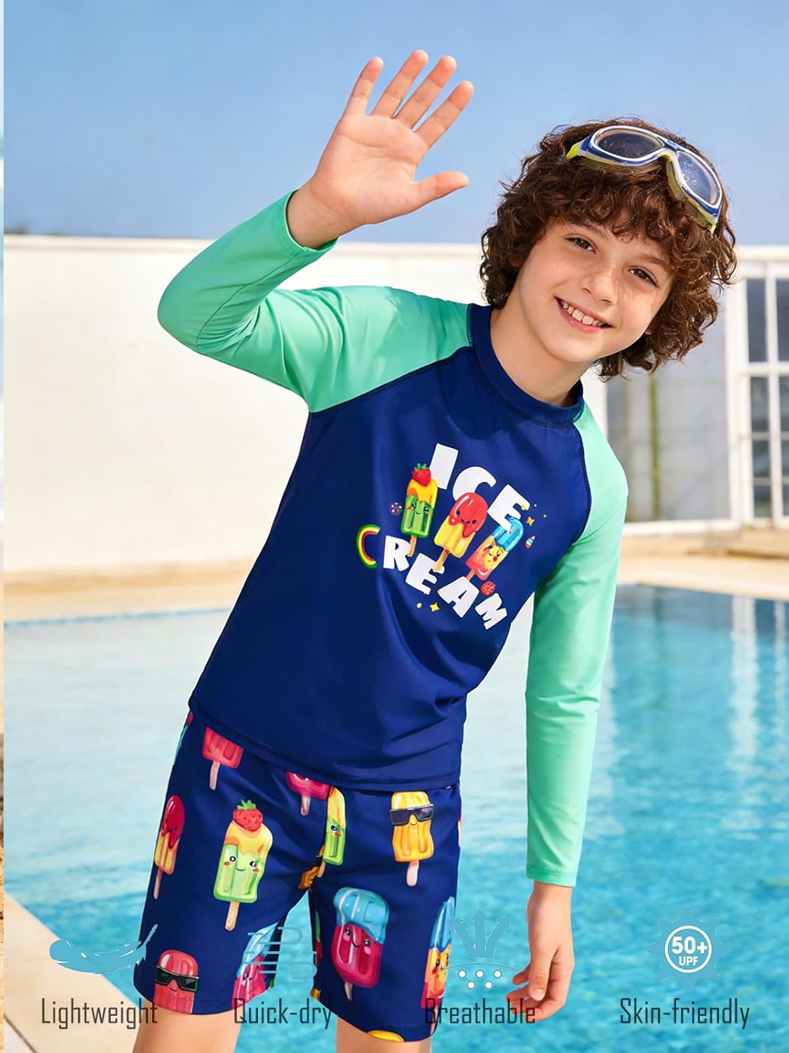 Boys Long Sleeve Rash Guard Swimsuit Kids 2-Pieces Bathing Suits Set - Image 2