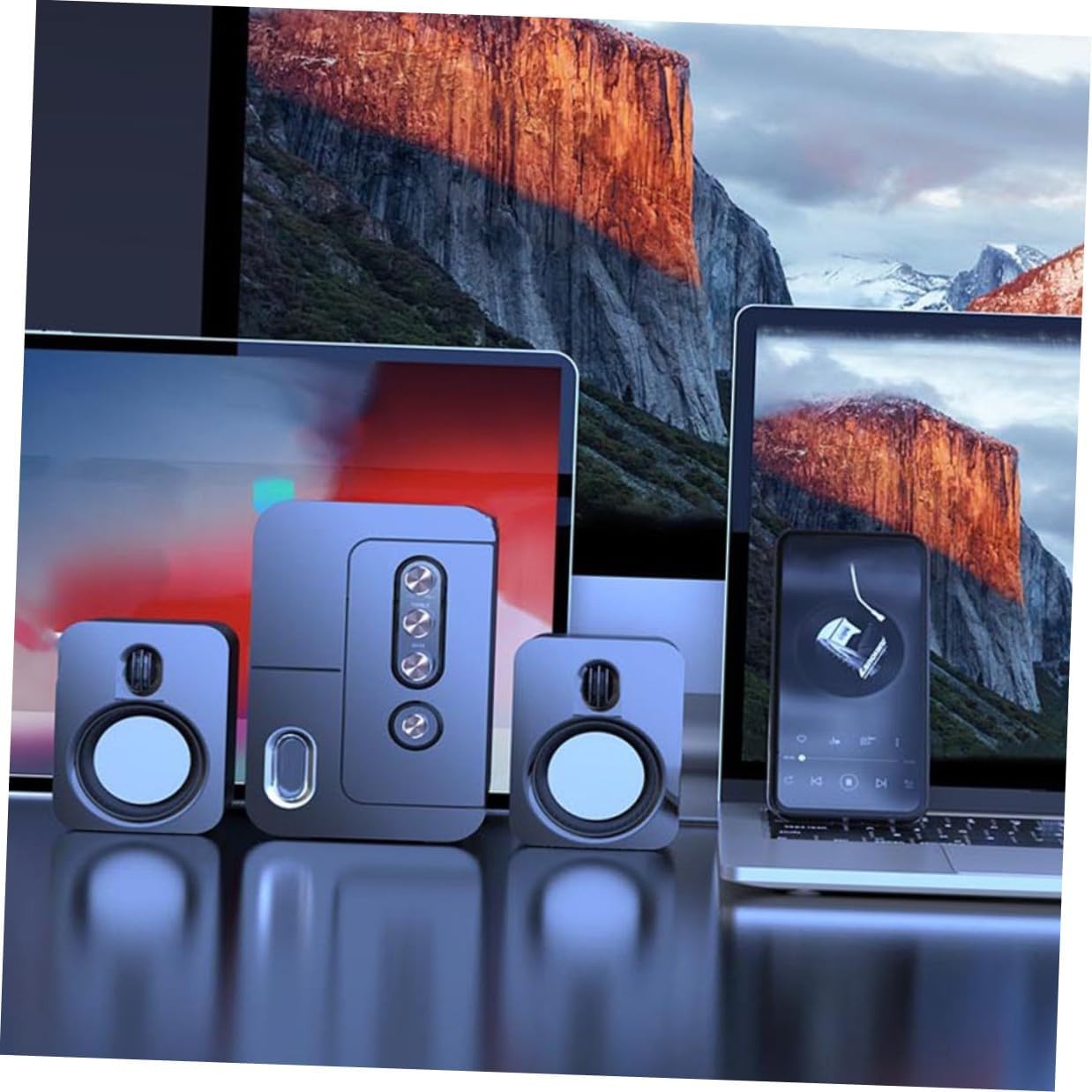 Lurrose USB Computer Laptop Desktop Speakers, 3D Surround Sound, Bass-Enhanced Wired Speakers for Office and Home Use, Black