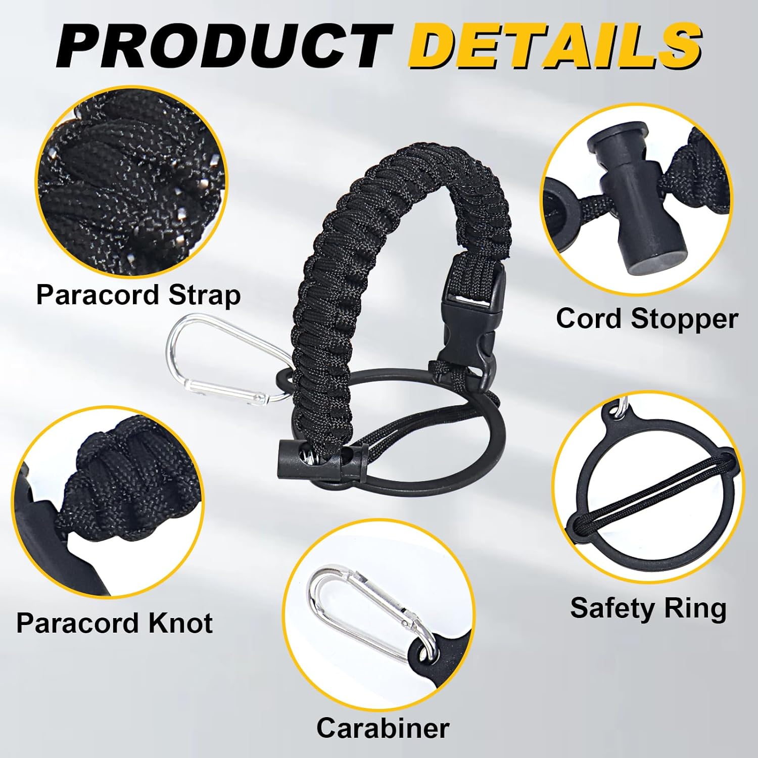 Strap Compatible with Nalgene Water Bottles 32oz 48oz 20oz 16oz Wide Mouth,Durable and Easy-Carry Cap Strap Compatible with Nalgene Accessories,2PCS,Black