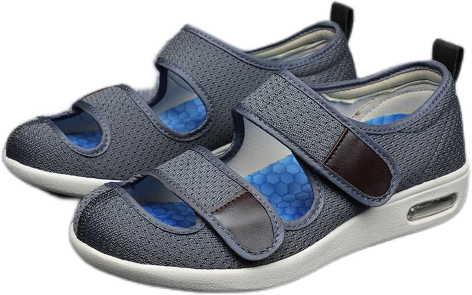 介護シューズ 脱ぎ履き簡単、夏のワイドサンダル足の腫れ靴、幅広のエアクッション高齢者の靴は軽くて調節可能,濃い灰色,40